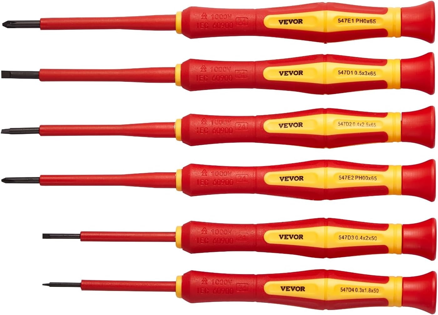 image:imageVEVOR Insulated Screwdriver Set 13Piece Professional Electrical Screwdriver Set 1000V Insulated Electrician Tool Set with Magnetic Phillips Slotted Pozi Torx Tips Screwdrivers for Electricians6pcs
