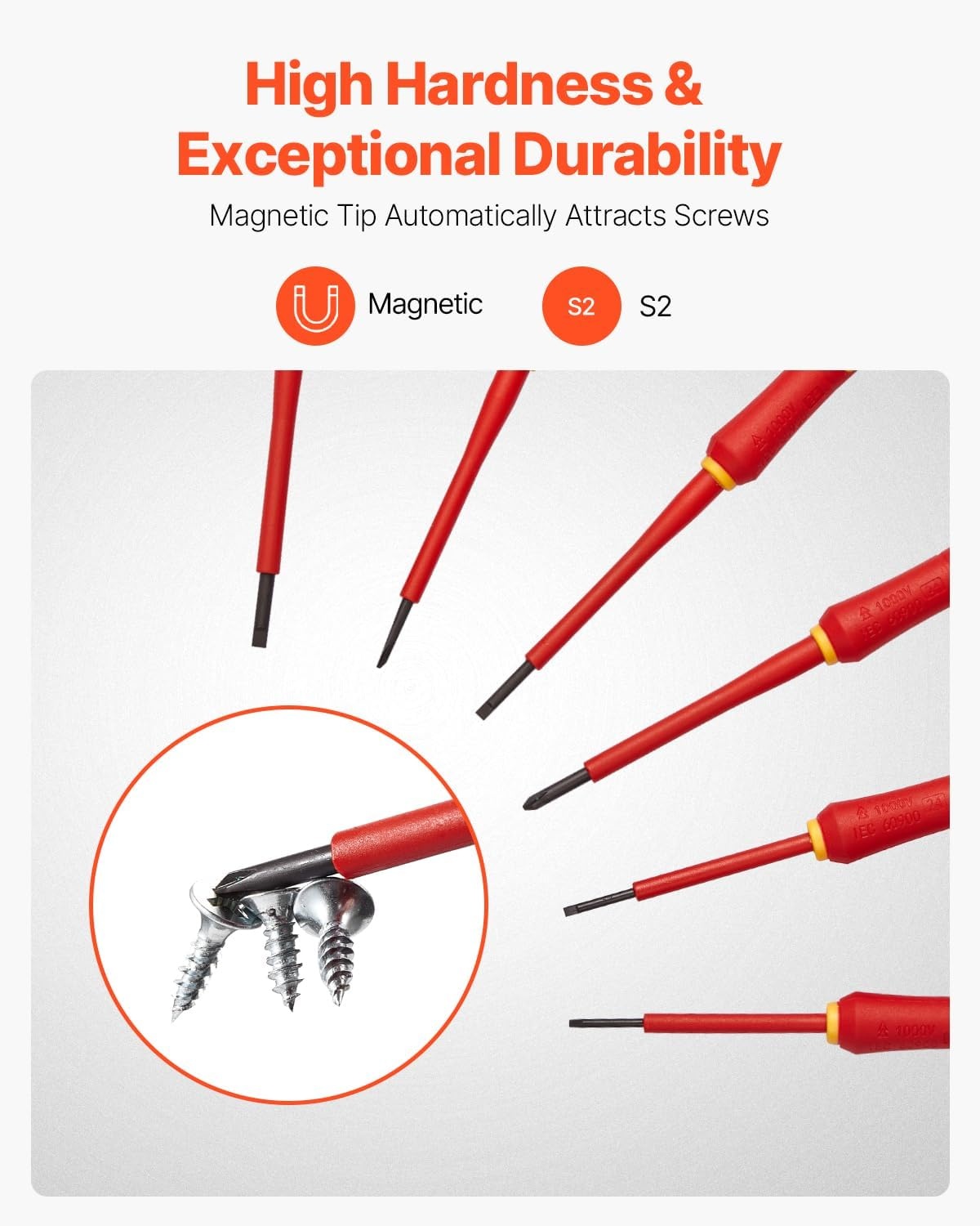 image:imageVEVOR Insulated Screwdriver Set 13Piece Professional Electrical Screwdriver Set 1000V Insulated Electrician Tool Set with Magnetic Phillips Slotted Pozi Torx Tips Screwdrivers for Electricians6pcs