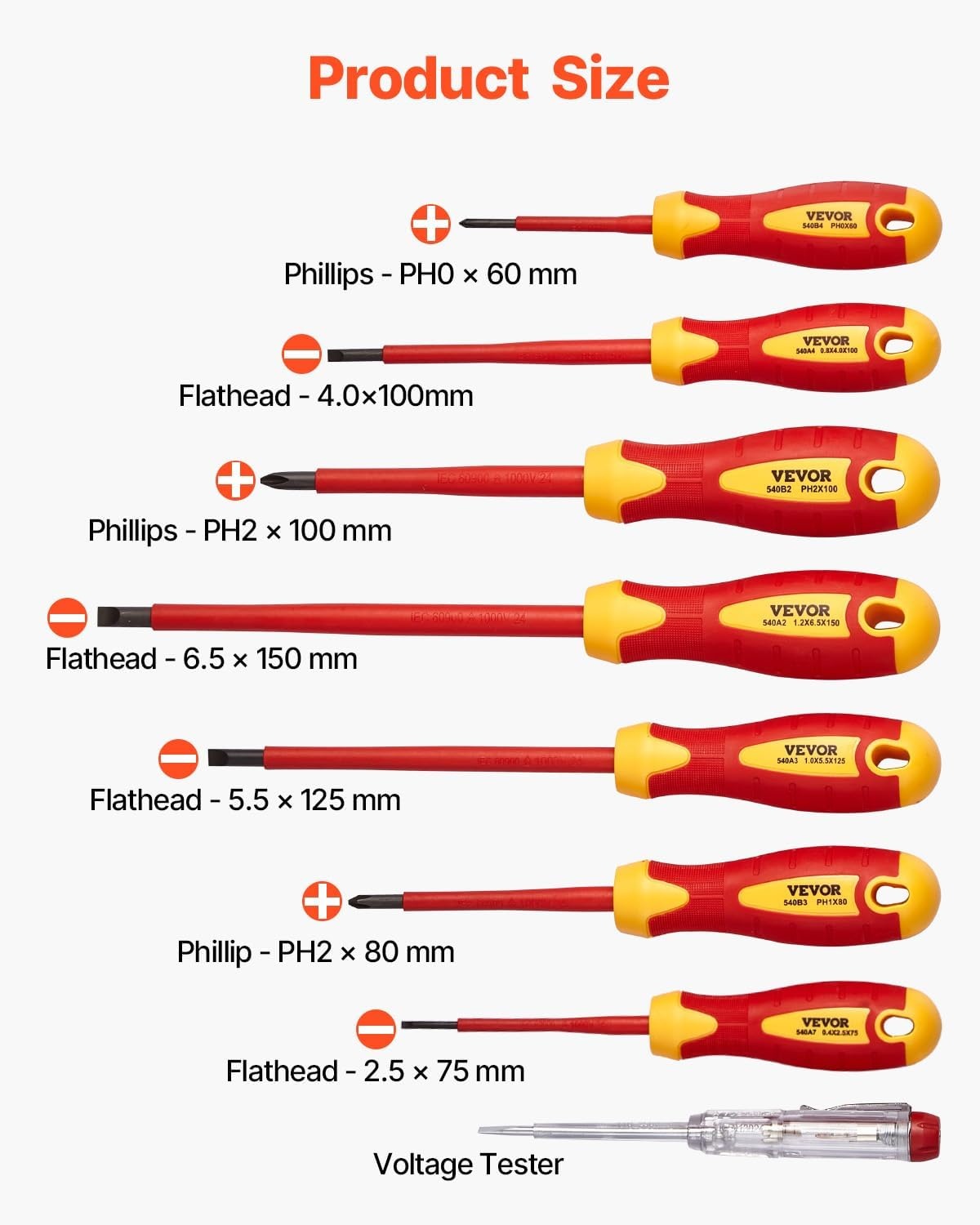 image:imageVEVOR Insulated Screwdriver Set 13Piece Professional Electrical Screwdriver Set 1000V Insulated Electrician Tool Set with Magnetic Phillips Slotted Pozi Torx Tips Screwdrivers for Electricians12pcs