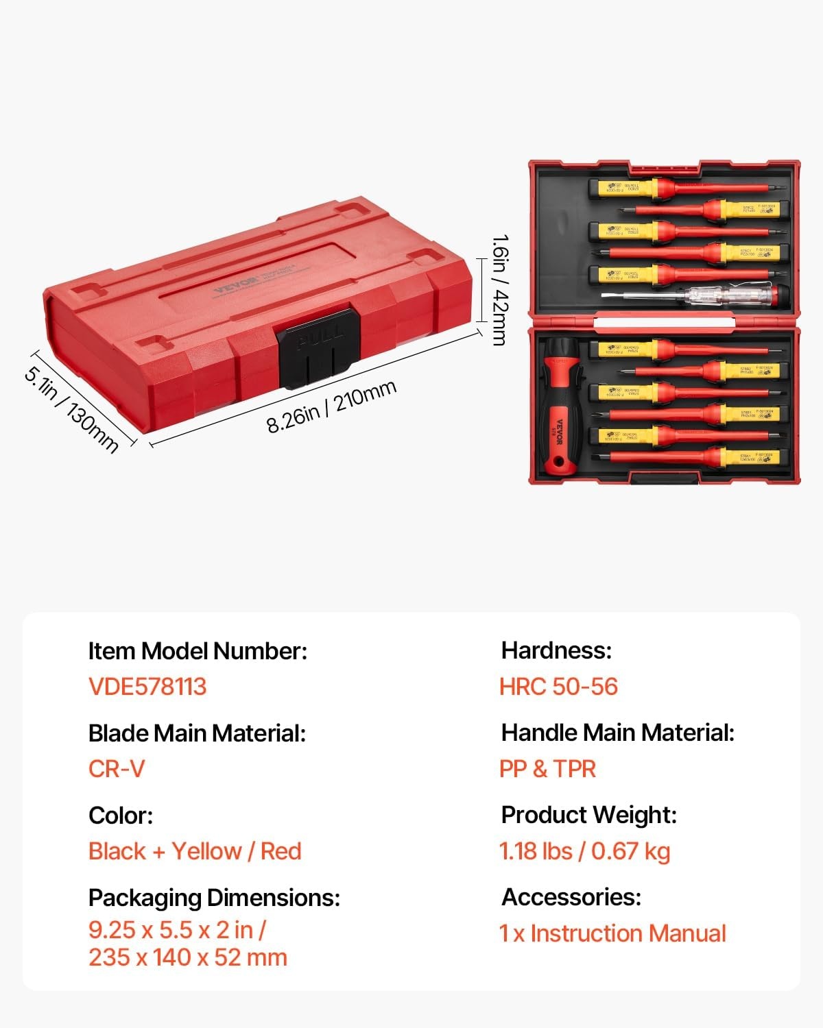 image:imageVEVOR Insulated Screwdriver Set 13Piece Professional Electrical Screwdriver Set 1000V Insulated Electrician Tool Set with Magnetic Phillips Slotted Pozi Torx Tips Screwdrivers for Electricians13pcs