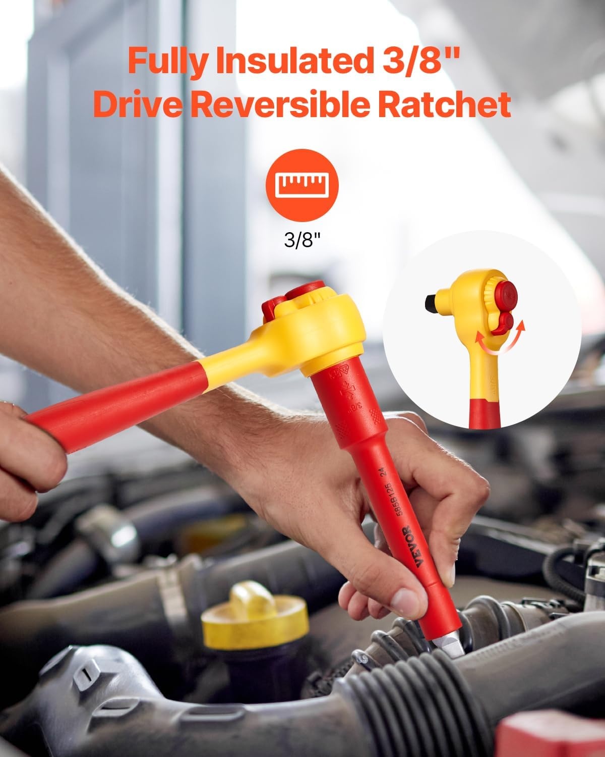 image:imageVEVOR Insulated Socket Set 16Piece Insulated Wrench Tool Set 1000V Insulated Socket Tool with Insulated Sockets Insulated THandle Wrench Drive Rachet Extensions for Electricians Home Repair16 pezzi