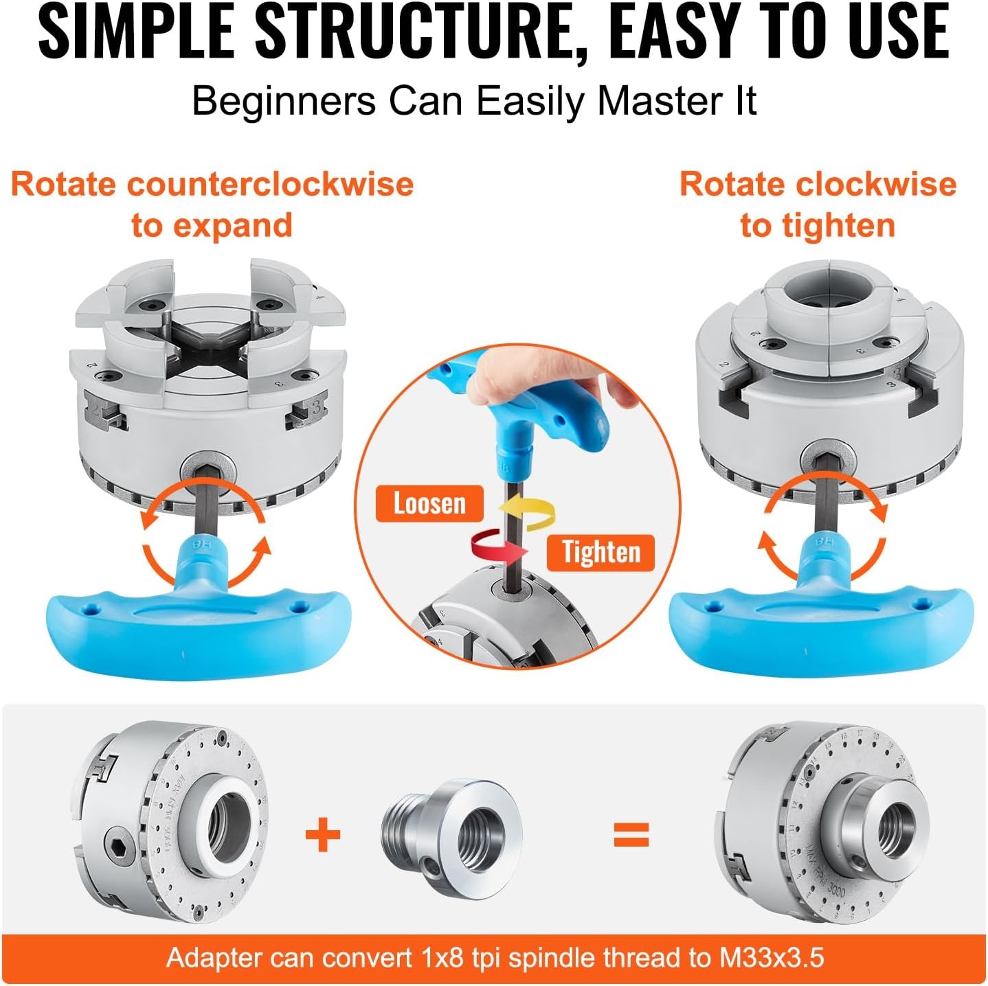 image:imageVEVOR KP234 Lathe Chuck 4Jaw 275 Diameter Metal Lathe Chuck Turning Machine Accessories Selfcentering Tool for Lathe Precision Machining Grinding Machines Milling Machines