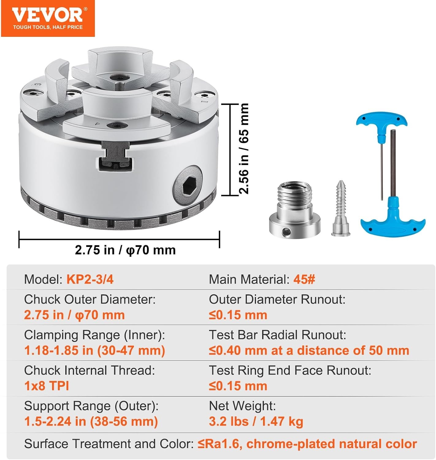 image:imageVEVOR KP234 Lathe Chuck 4Jaw 275 Diameter Metal Lathe Chuck Turning Machine Accessories Selfcentering Tool for Lathe Precision Machining Grinding Machines Milling Machines