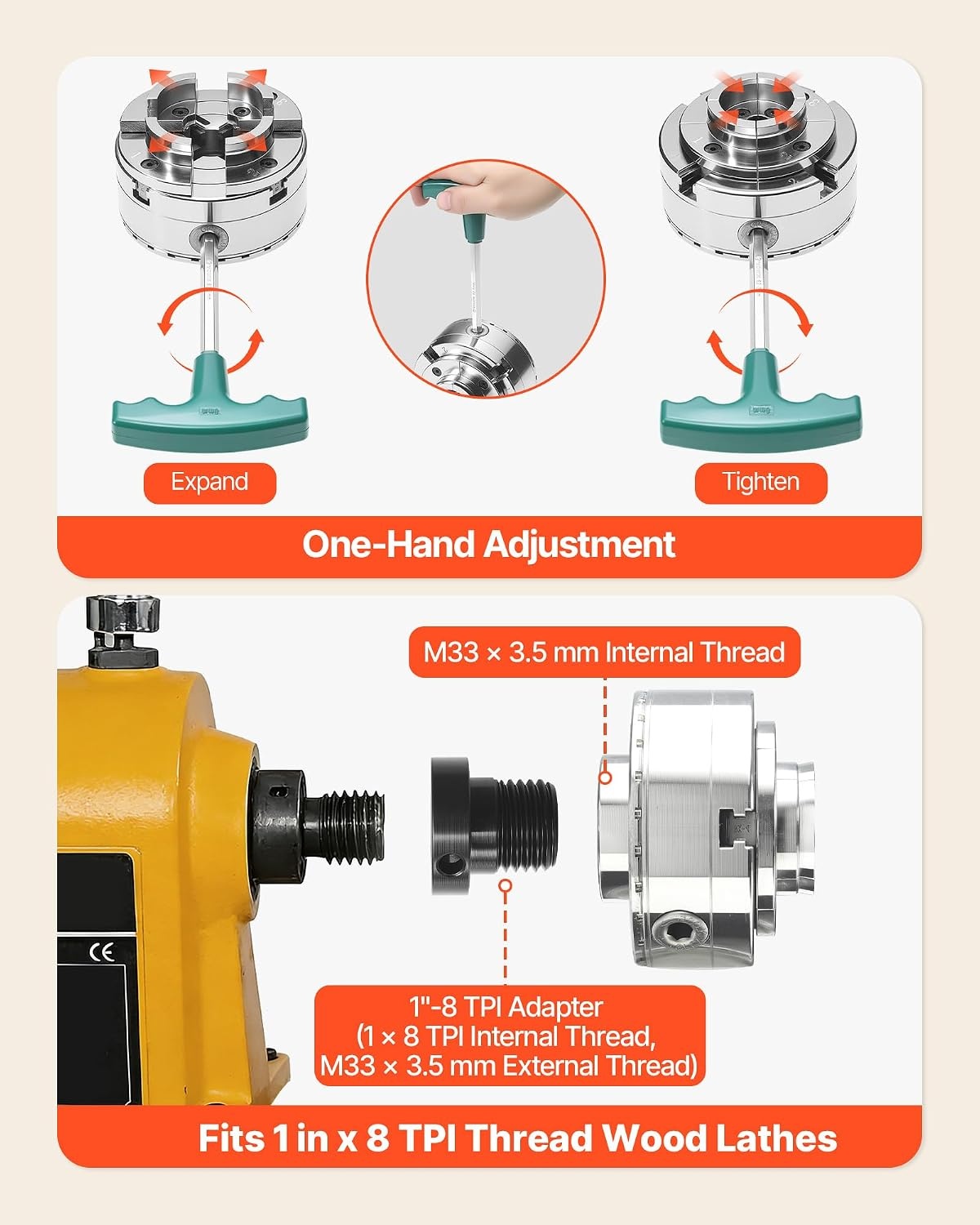 image:imageVEVOR KP96 Lathe Chuck 4Jaw 375 Diameter Metal Lathe Chuck Turning Machine Accessories Selfcentering Tool for Lathe Precision Machining Grinding Machines Milling Machines4in