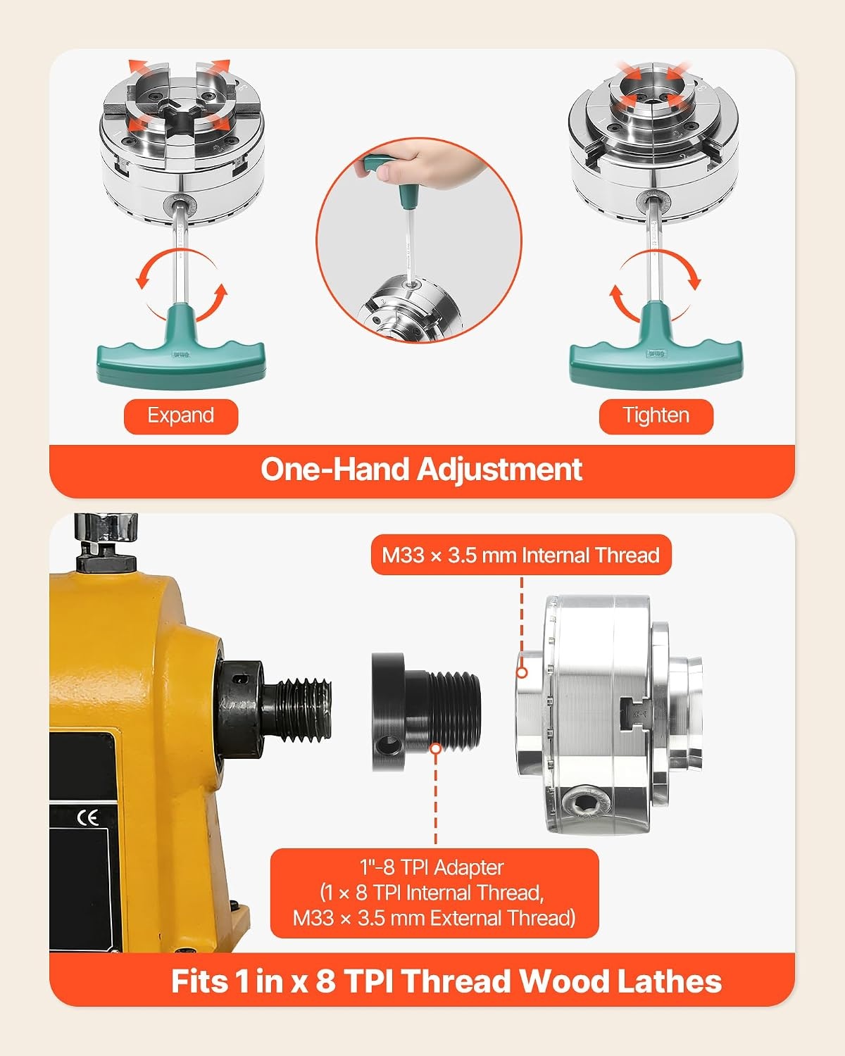image:imageVEVOR KP96 Lathe Chuck 4Jaw 375 Diameter Metal Lathe Chuck Turning Machine Accessories Selfcentering Tool for Lathe Precision Machining Grinding Machines Milling Machines4in