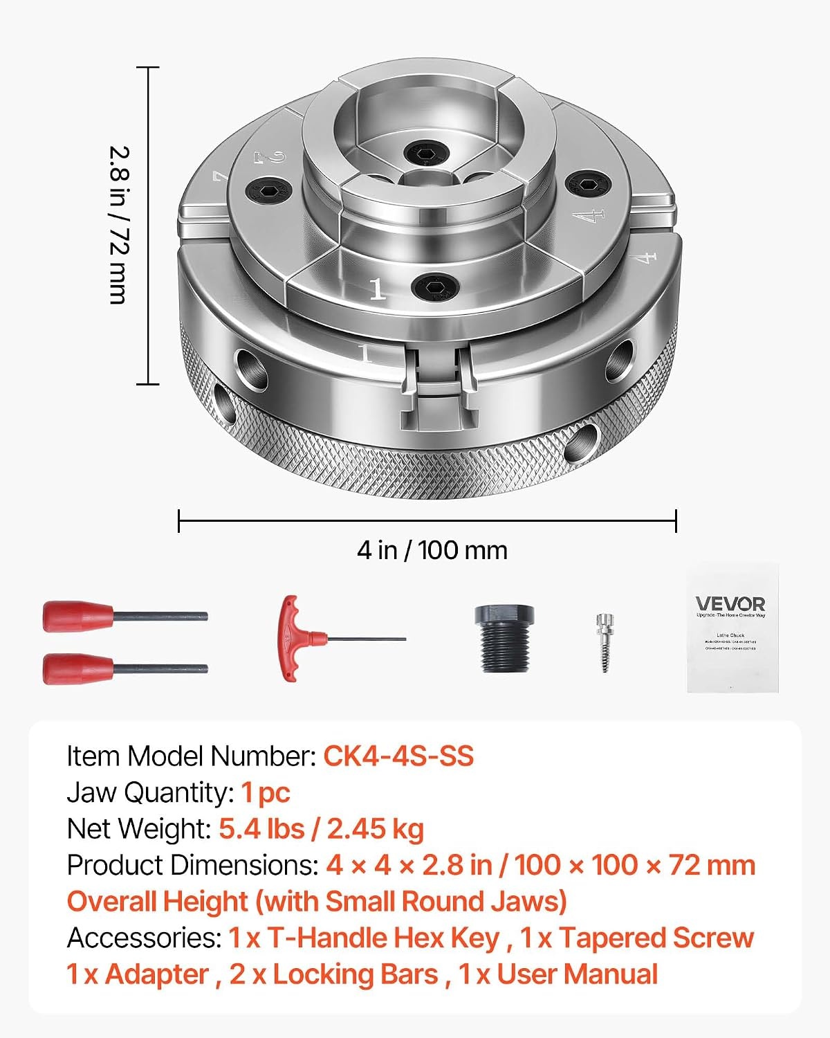 image:imageVEVOR KP96 Lathe Chuck 4Jaw 375 Diameter Metal Lathe Chuck Turning Machine Accessories Selfcentering Tool for Lathe Precision Machining Grinding Machines Milling Machines4in