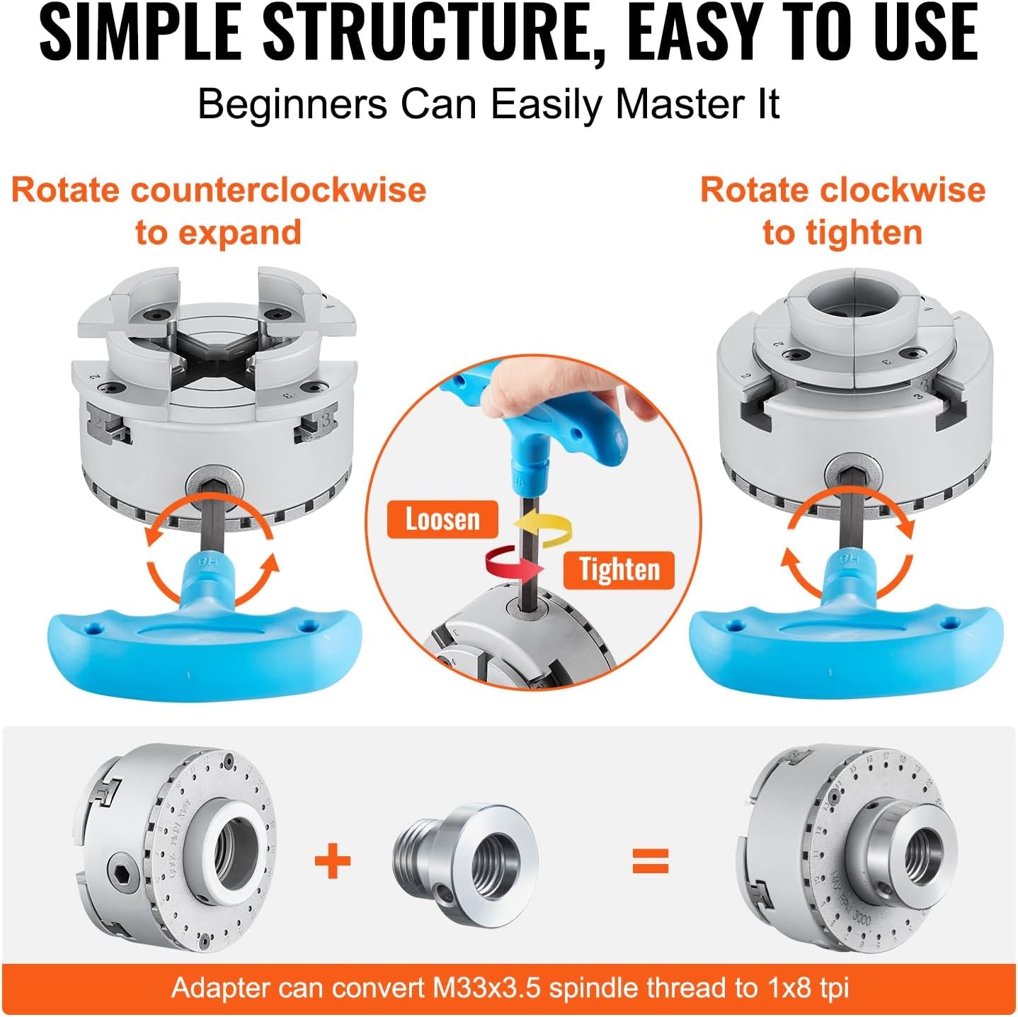 image:imageVEVOR KP96 Lathe Chuck 4Jaw 375 Diameter Metal Lathe Chuck Turning Machine Accessories Selfcentering Tool for Lathe Precision Machining Grinding Machines Milling Machines375 In