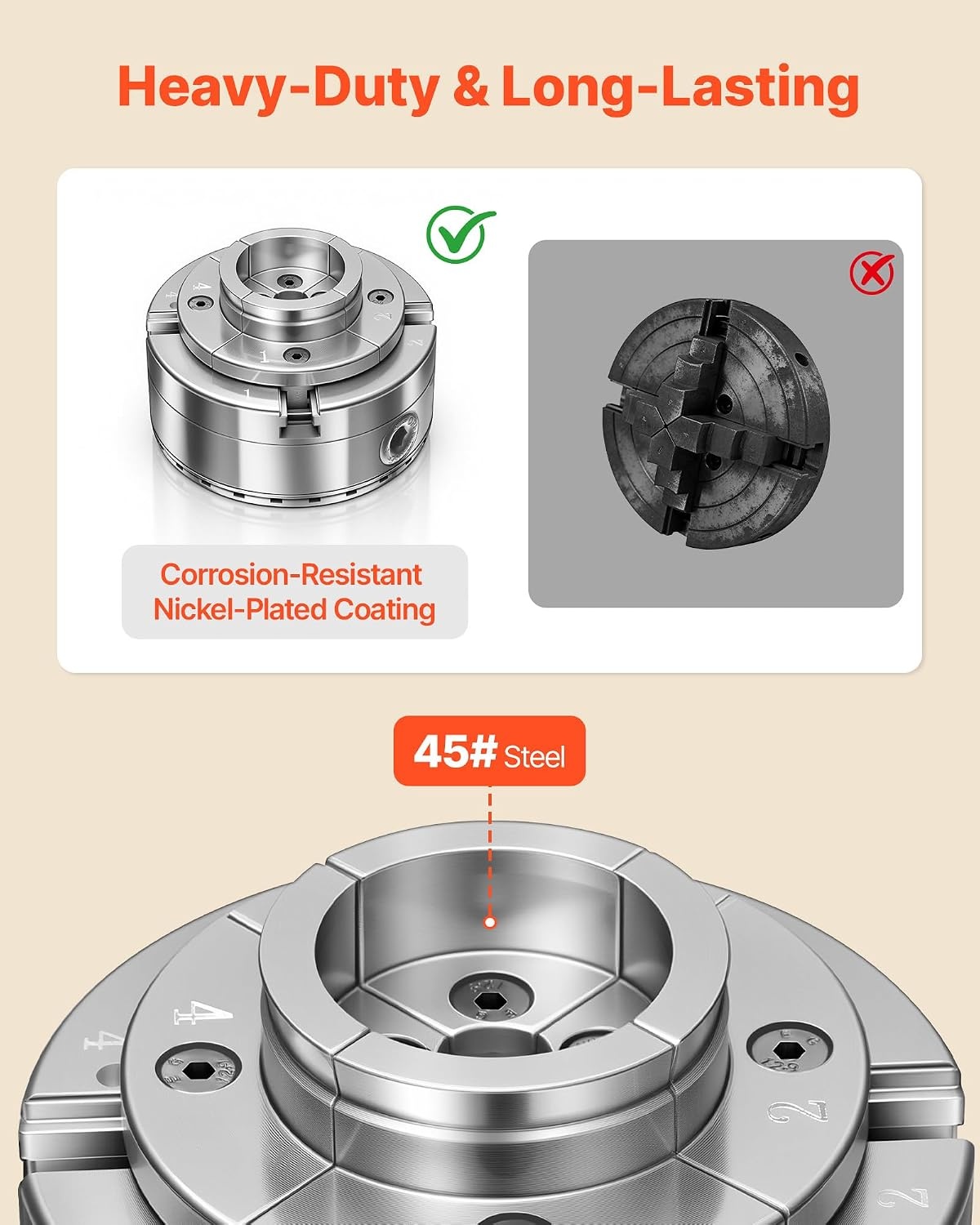image:imageVEVOR KP96 Lathe Chuck 4Jaw 375 Diameter Metal Lathe Chuck Turning Machine Accessories Selfcentering Tool for Lathe Precision Machining Grinding Machines Milling Machines4in