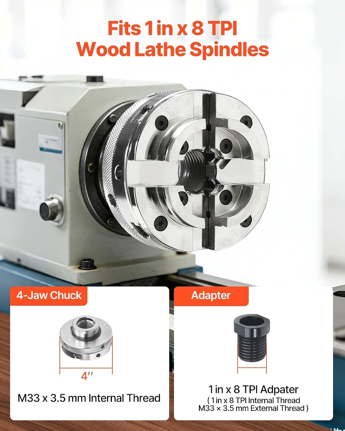 image:imageVEVOR KP96 Lathe Chuck 4Jaw 375 Diameter Metal Lathe Chuck Turning Machine Accessories Selfcentering Tool for Lathe Precision Machining Grinding Machines Milling Machines4in