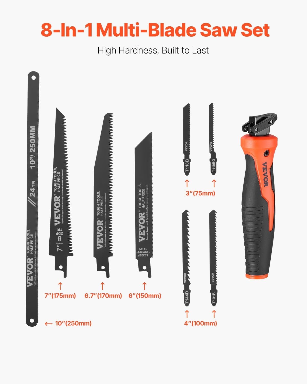 image:imageVEVOR Keyhole Saw 6 in Soft Grip Handle 8in1 MultiBlades Drywall Triple Ground Teeth for Cutting Drywall Wood Metel Plastic Plywood Wallboard Thin Sheet6 inch