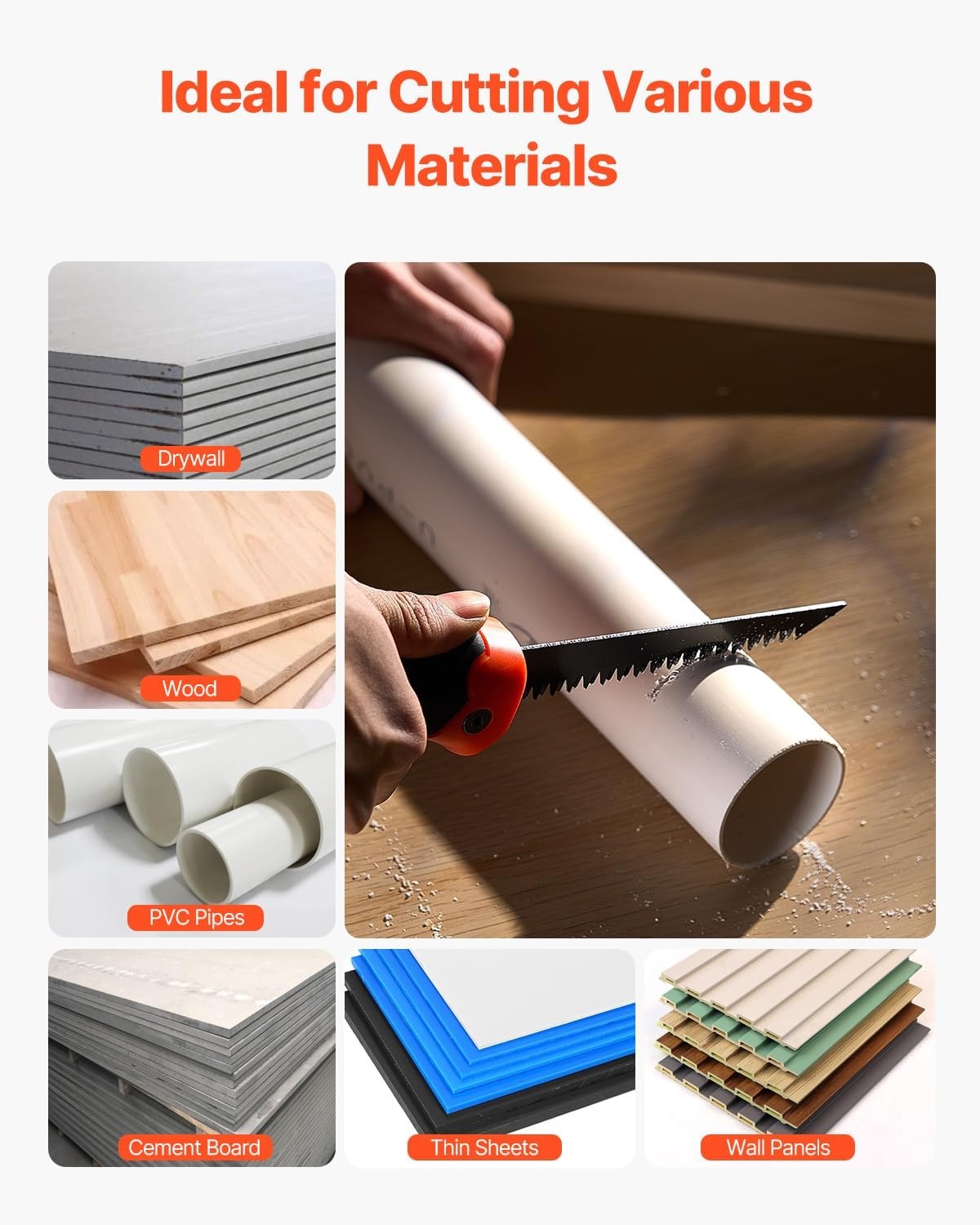 image:imageVEVOR Keyhole Saw 6 in Soft Grip Handle 8in1 MultiBlades Drywall Triple Ground Teeth for Cutting Drywall Wood Metel Plastic Plywood Wallboard Thin Sheet5 inch