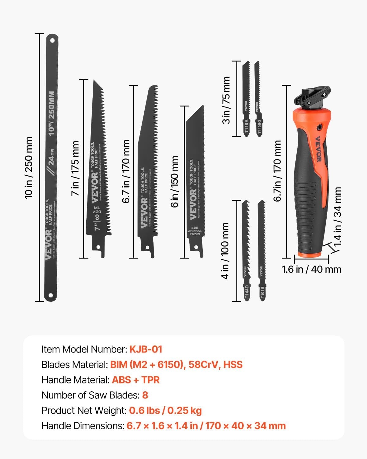 image:imageVEVOR Keyhole Saw 6 in Soft Grip Handle 8in1 MultiBlades Drywall Triple Ground Teeth for Cutting Drywall Wood Metel Plastic Plywood Wallboard Thin Sheet6 inch