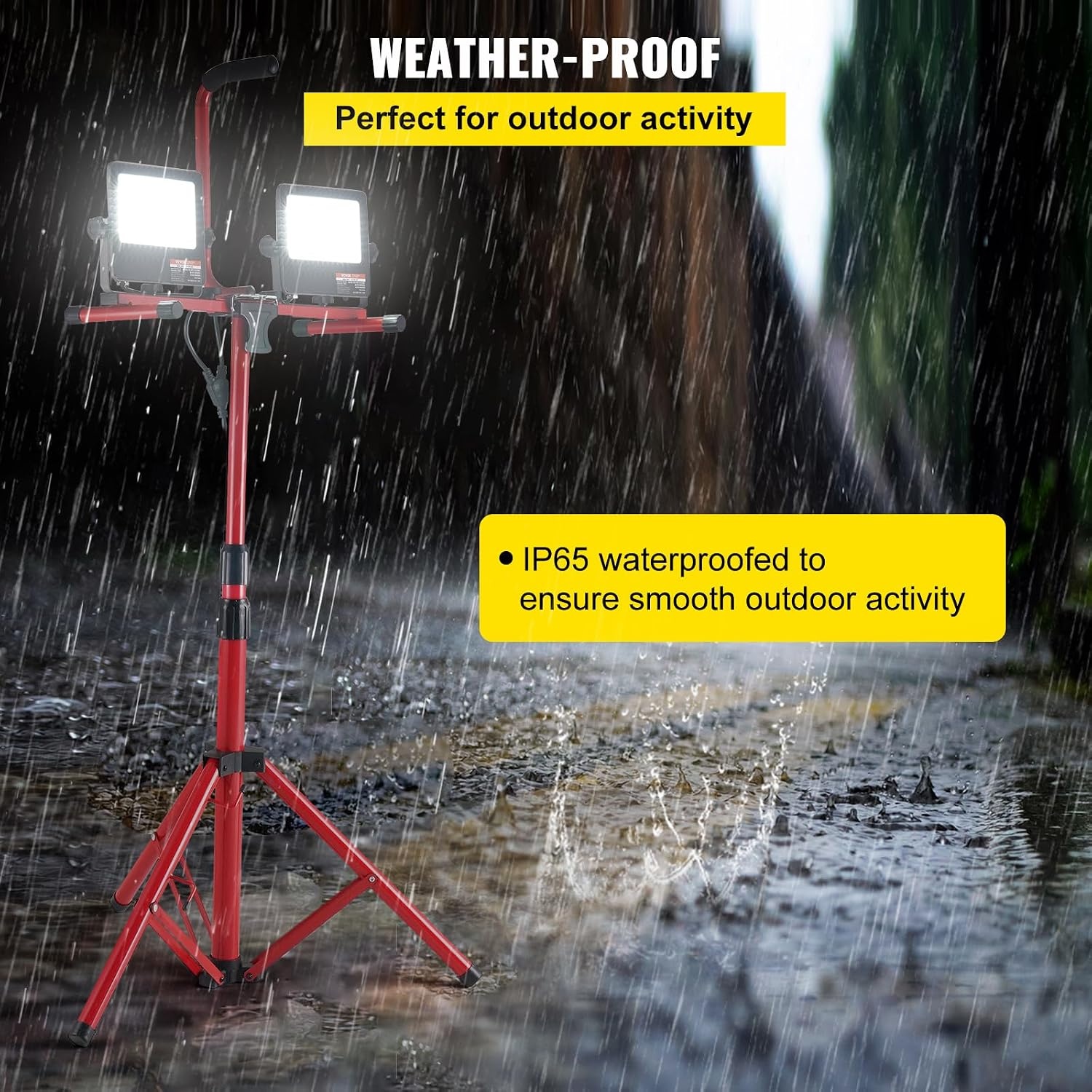 image:imageVEVOR LED Work Light with Stand 132Ah Rechargeable Cordless Camping Light with 3 Lamp Heads Detachable Tripod Stand 2200 Lumens 3000K6500K Dimmable Portable Construction Lighting for Job Site10000 LM Corded 1 Pack
