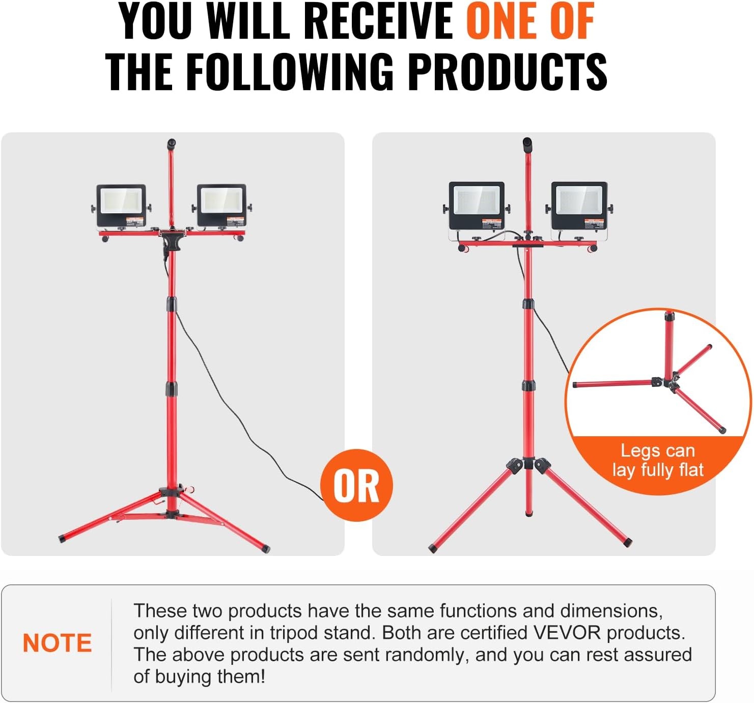 image:imageVEVOR LED Work Light with Stand 132Ah Rechargeable Cordless Camping Light with 3 Lamp Heads Detachable Tripod Stand 2200 Lumens 3000K6500K Dimmable Portable Construction Lighting for Job Site20000 LM Corded 1 Pack