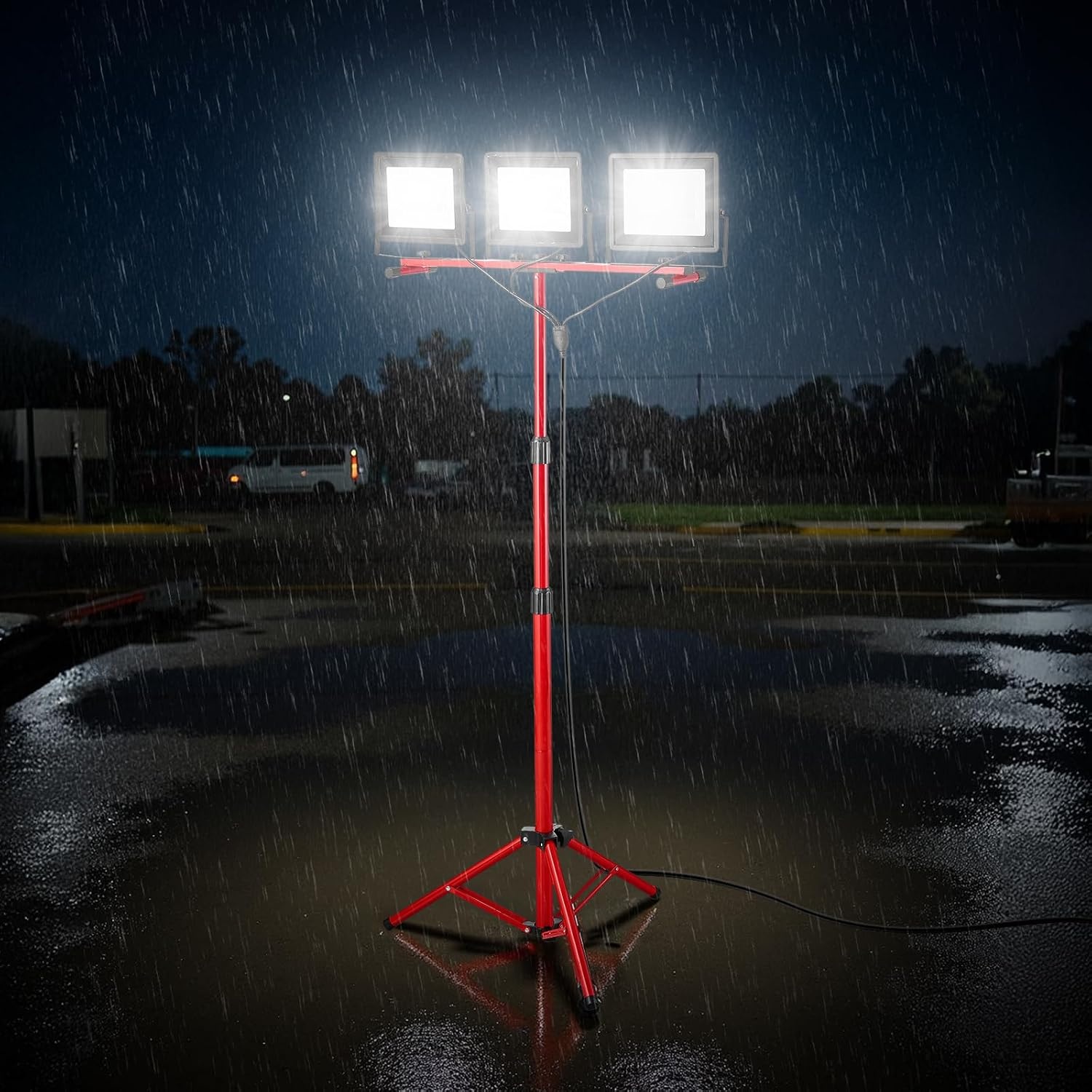 image:imageVEVOR LED Work Light with Stand 132Ah Rechargeable Cordless Camping Light with 3 Lamp Heads Detachable Tripod Stand 2200 Lumens 3000K6500K Dimmable Portable Construction Lighting for Job Site21000 LM Corded 1 Pack