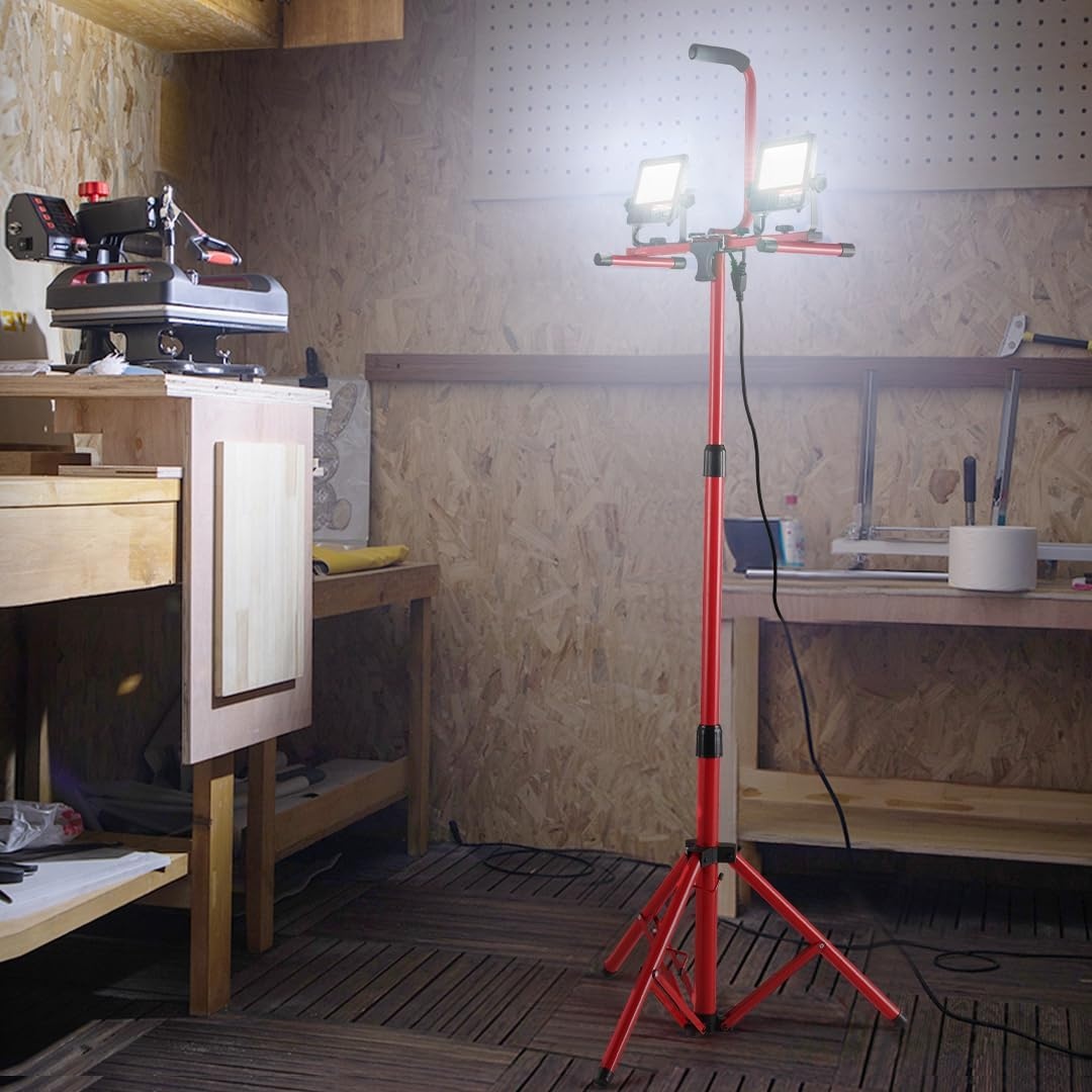 image:imageVEVOR LED Work Light with Stand 132Ah Rechargeable Cordless Camping Light with 3 Lamp Heads Detachable Tripod Stand 2200 Lumens 3000K6500K Dimmable Portable Construction Lighting for Job Site5000 LM Corded 1 Pack