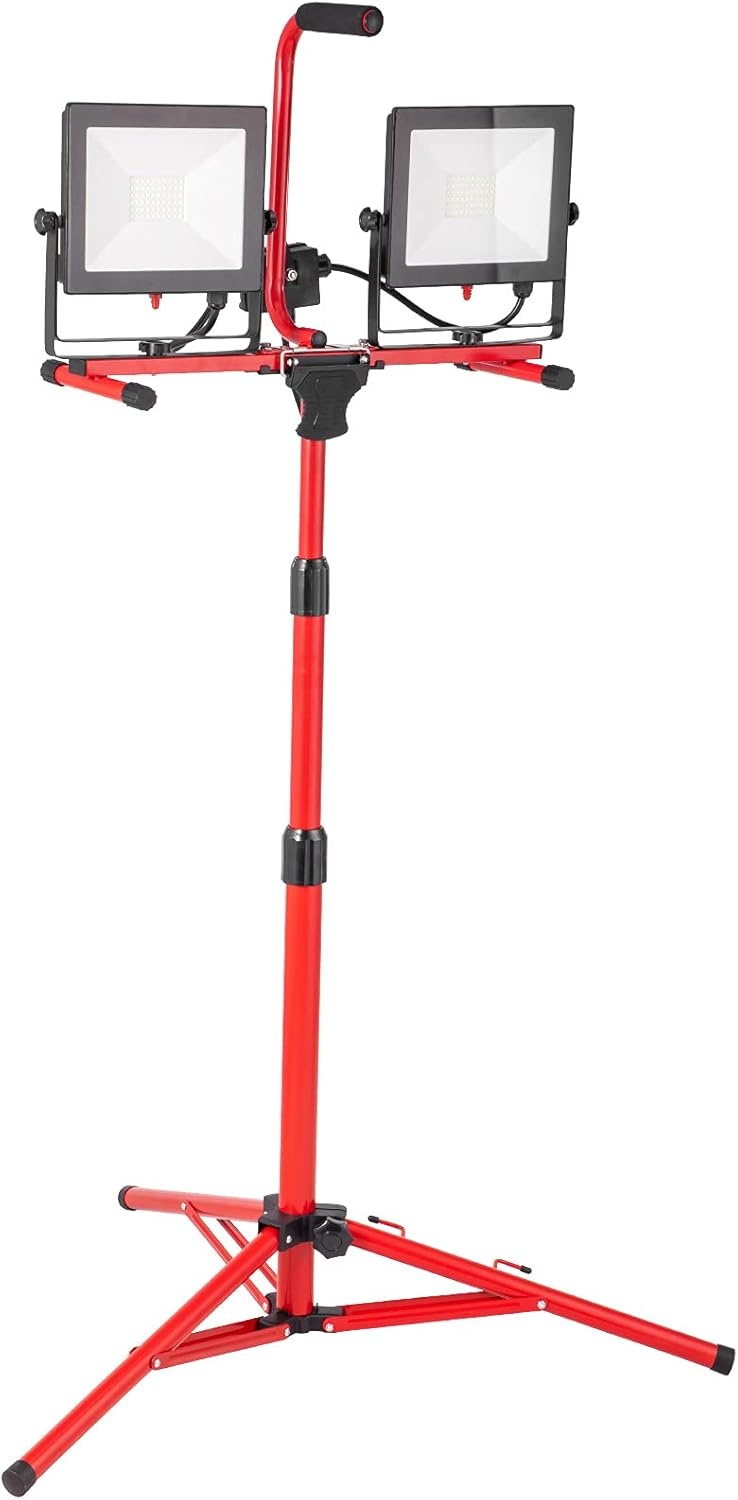 image:imageVEVOR LED Work Light with Stand 132Ah Rechargeable Cordless Camping Light with 3 Lamp Heads Detachable Tripod Stand 2200 Lumens 3000K6500K Dimmable Portable Construction Lighting for Job Site20000 LM Corded 1 Pack