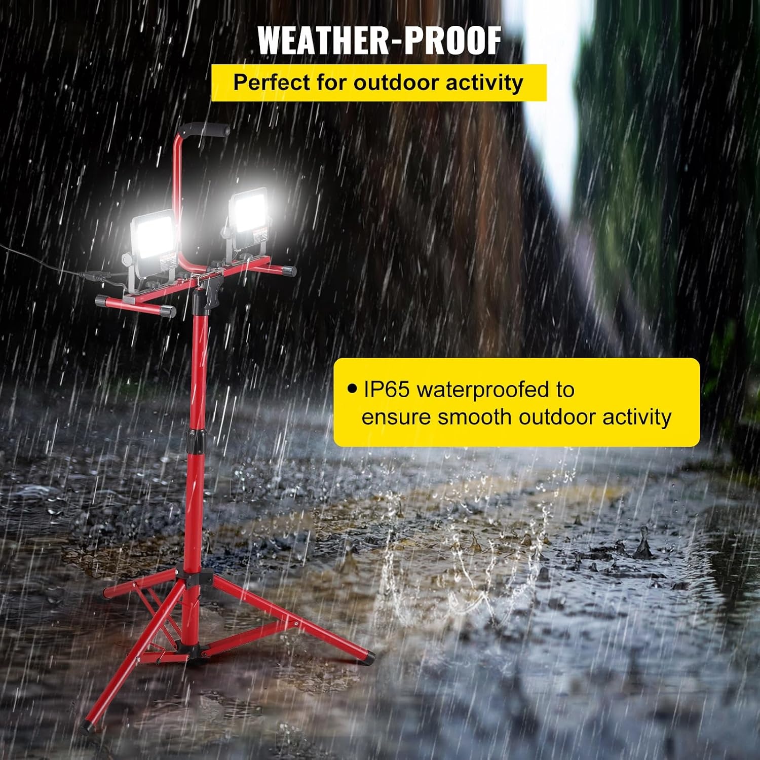 image:imageVEVOR LED Work Light with Stand 132Ah Rechargeable Cordless Camping Light with 3 Lamp Heads Detachable Tripod Stand 2200 Lumens 3000K6500K Dimmable Portable Construction Lighting for Job Site5000 LM Corded 1 Pack