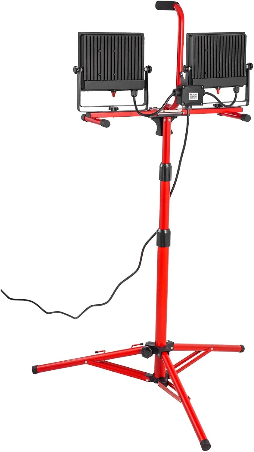 image:imageVEVOR LED Work Light with Stand 132Ah Rechargeable Cordless Camping Light with 3 Lamp Heads Detachable Tripod Stand 2200 Lumens 3000K6500K Dimmable Portable Construction Lighting for Job Site20000 LM Corded 1 Pack