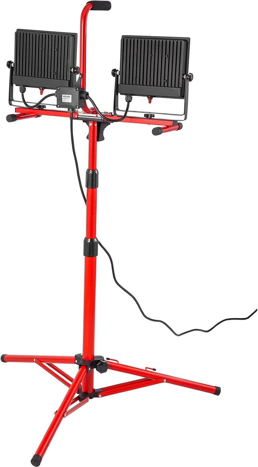 image:imageVEVOR LED Work Light with Stand 132Ah Rechargeable Cordless Camping Light with 3 Lamp Heads Detachable Tripod Stand 2200 Lumens 3000K6500K Dimmable Portable Construction Lighting for Job Site20000 LM Corded 1 Pack