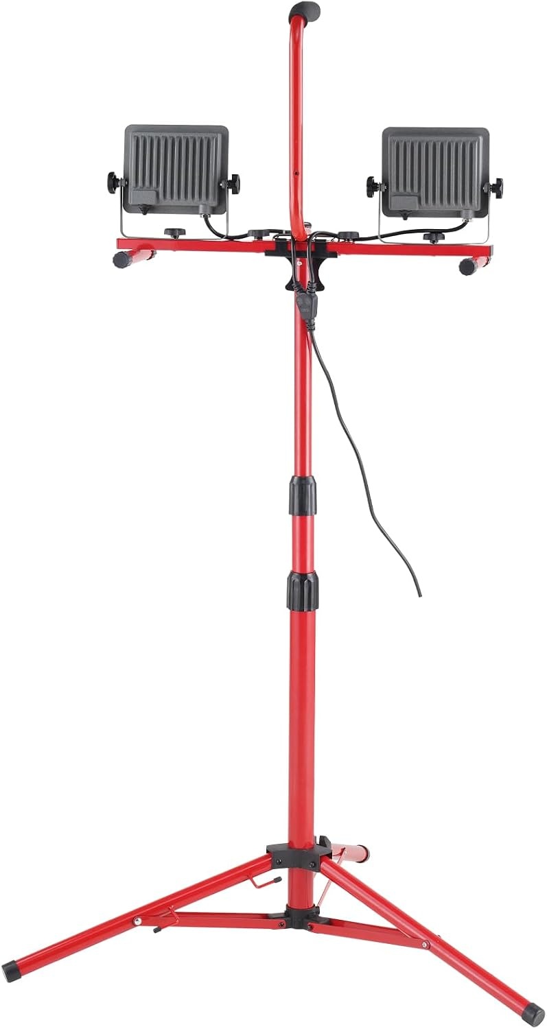 image:imageVEVOR LED Work Light with Stand 132Ah Rechargeable Cordless Camping Light with 3 Lamp Heads Detachable Tripod Stand 2200 Lumens 3000K6500K Dimmable Portable Construction Lighting for Job Site5000 LM Corded 1 Pack