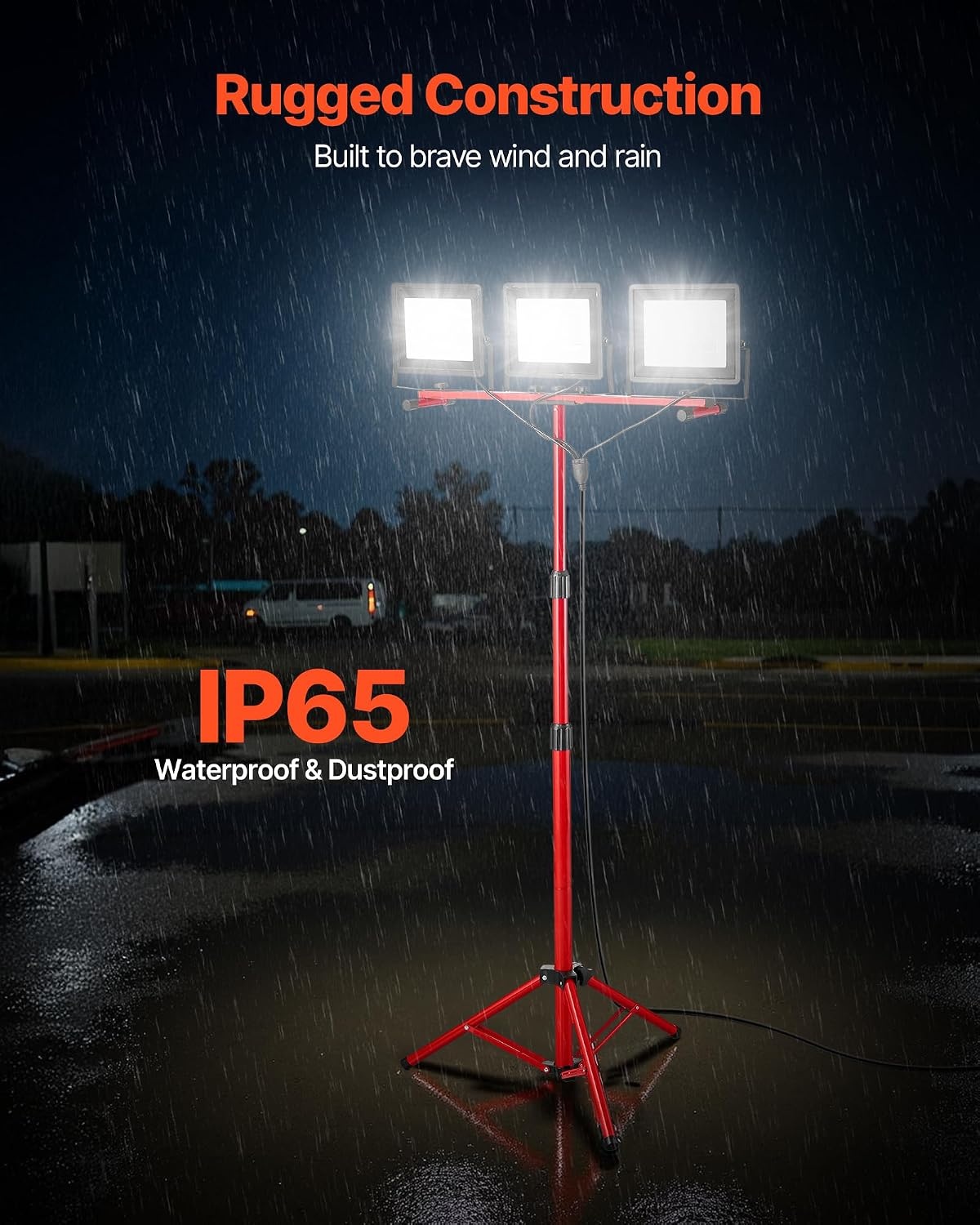 image:imageVEVOR LED Work Light with Stand 132Ah Rechargeable Cordless Camping Light with 3 Lamp Heads Detachable Tripod Stand 2200 Lumens 3000K6500K Dimmable Portable Construction Lighting for Job Site21000 LM Corded 1 Pack