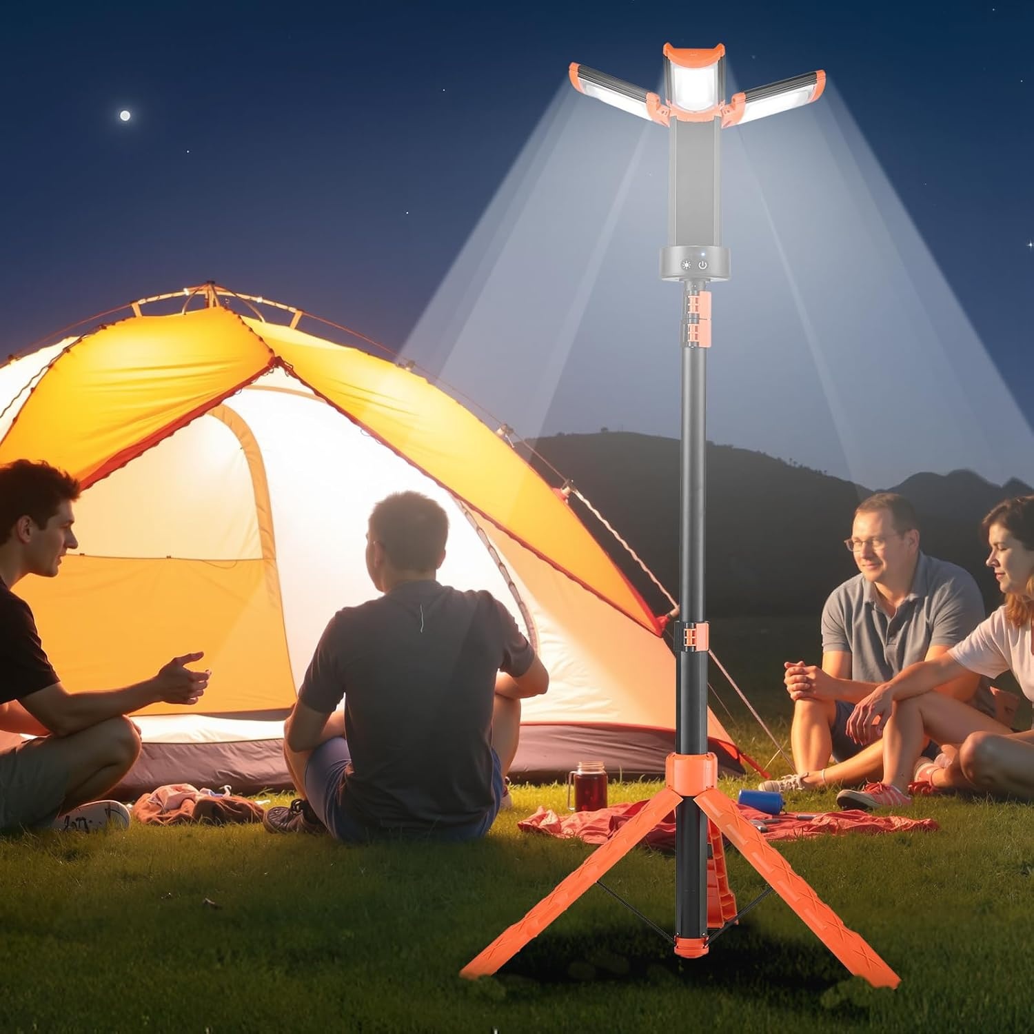 image:imageVEVOR LED Work Light with Stand 132Ah Rechargeable Cordless Camping Light with 3 Lamp Heads Detachable Tripod Stand 2200 Lumens 3000K6500K Dimmable Portable Construction Lighting for Job Site2200 LM 8Ah 1 Pack