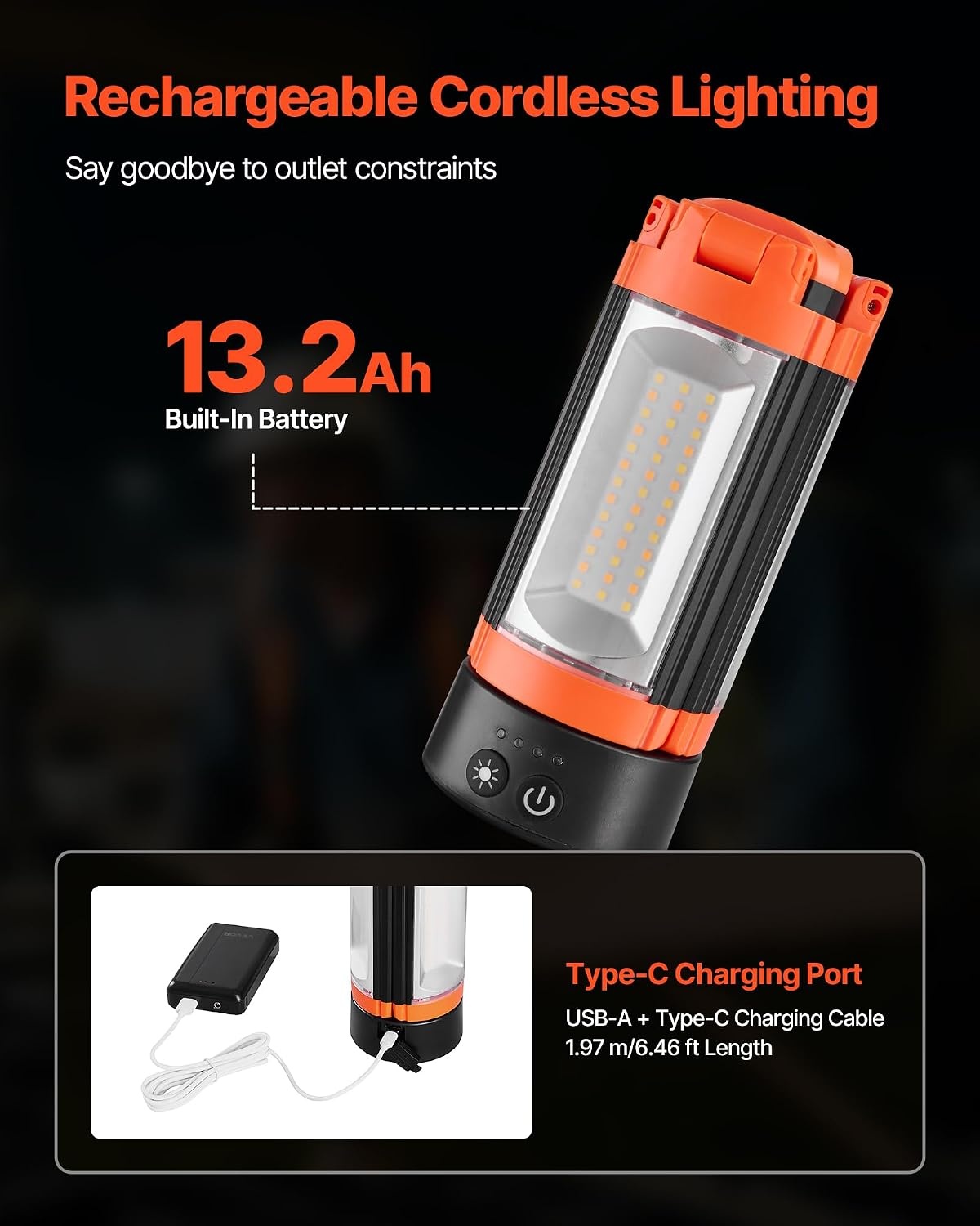 image:imageVEVOR LED Work Light with Stand 132Ah Rechargeable Cordless Camping Light with 3 Lamp Heads Detachable Tripod Stand 2200 Lumens 3000K6500K Dimmable Portable Construction Lighting for Job Site2200 LM 132Ah 1 Pack