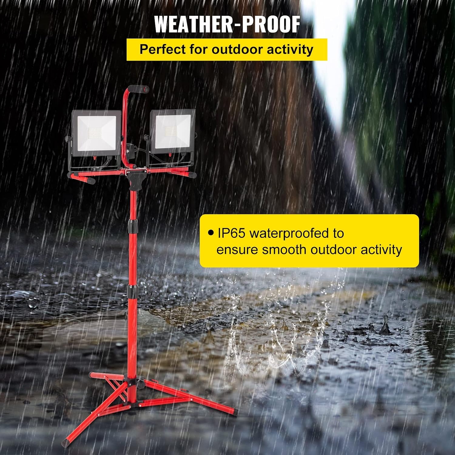image:imageVEVOR LED Work Light with Stand 132Ah Rechargeable Cordless Camping Light with 3 Lamp Heads Detachable Tripod Stand 2200 Lumens 3000K6500K Dimmable Portable Construction Lighting for Job Site20000 LM Corded 1 Pack