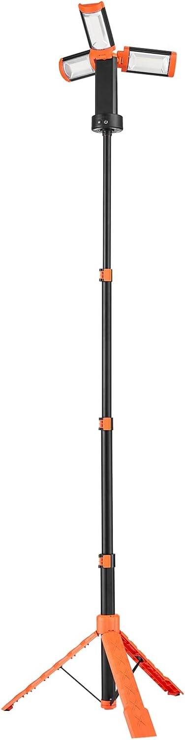 image:imageVEVOR LED Work Light with Stand 132Ah Rechargeable Cordless Camping Light with 3 Lamp Heads Detachable Tripod Stand 2200 Lumens 3000K6500K Dimmable Portable Construction Lighting for Job Site2200 LM 132Ah 1 Pack