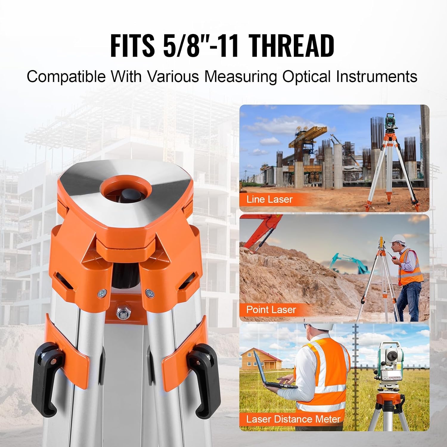 image:imageVEVOR Laser Level Tripod Stand 5811 Thread Mount 450711437 inch Height Adjustment Heavy Duty Survey Tripod with Level Bubble amp Diffusion Limiter Liftable NonSkid Feet for ConstructionRetractable Legsprofessional