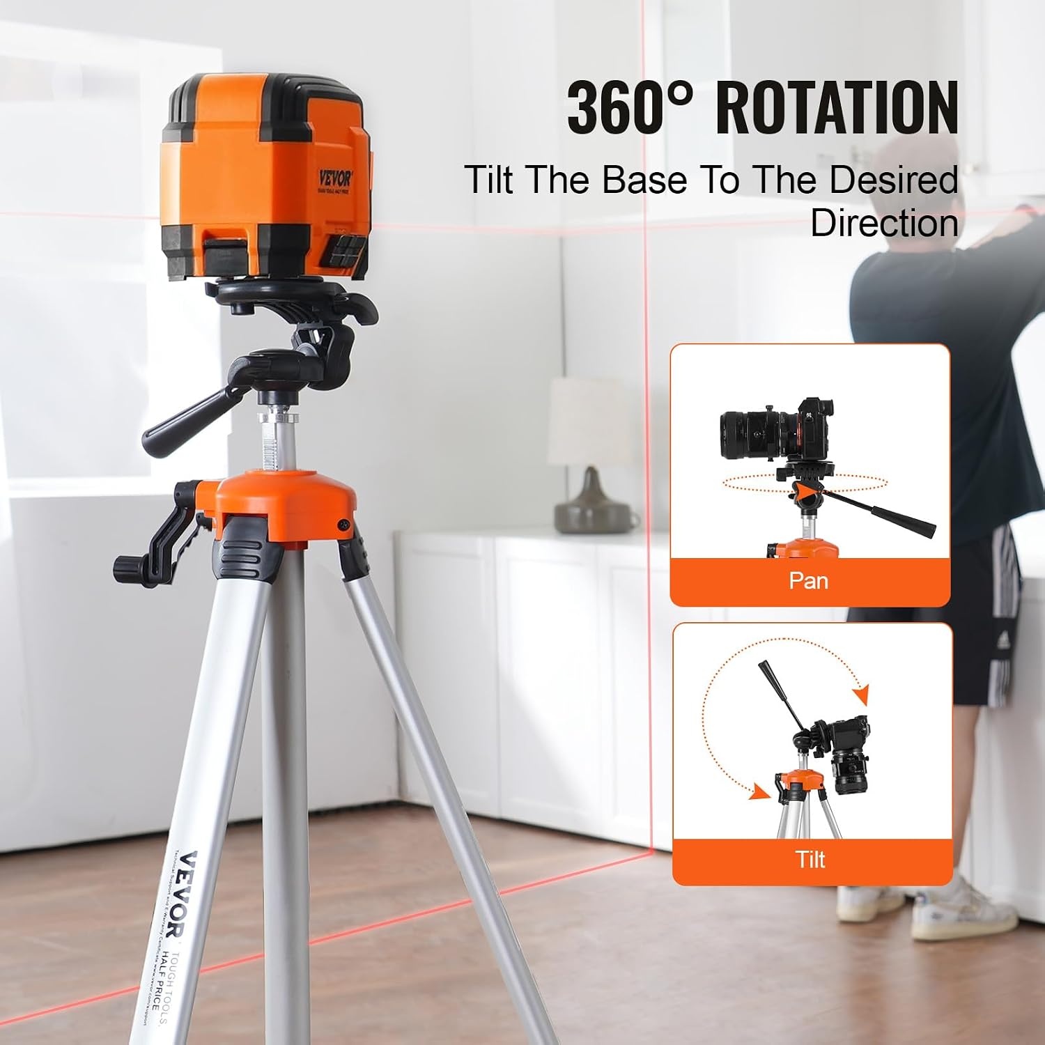 image:imageVEVOR Laser Level Tripod Stand 5811 Thread Mount 450711437 inch Height Adjustment Heavy Duty Survey Tripod with Level Bubble amp Diffusion Limiter Liftable NonSkid Feet for ConstructionRetractable Legslightweight