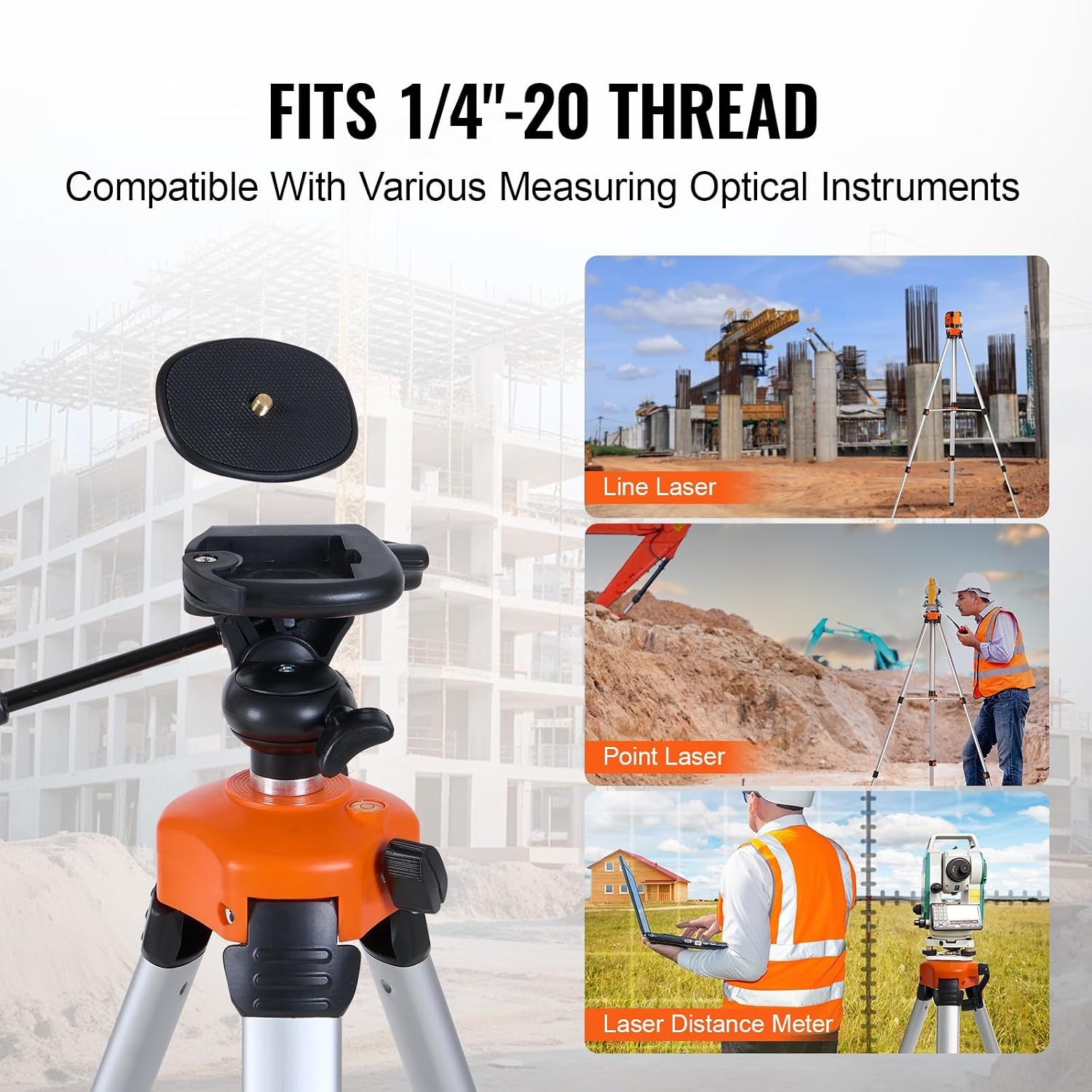 image:imageVEVOR Laser Level Tripod Stand 5811 Thread Mount 450711437 inch Height Adjustment Heavy Duty Survey Tripod with Level Bubble amp Diffusion Limiter Liftable NonSkid Feet for ConstructionRetractable Legslightweight