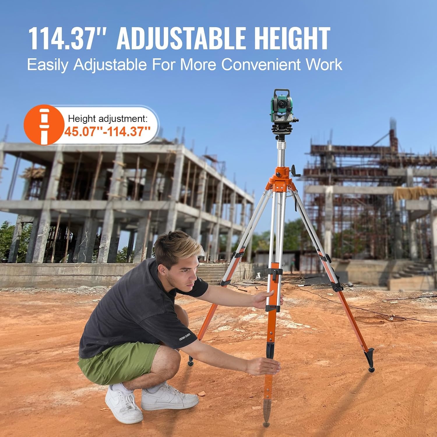 image:imageVEVOR Laser Level Tripod Stand 5811 Thread Mount 450711437 inch Height Adjustment Heavy Duty Survey Tripod with Level Bubble amp Diffusion Limiter Liftable NonSkid Feet for ConstructionLiftableprofessional