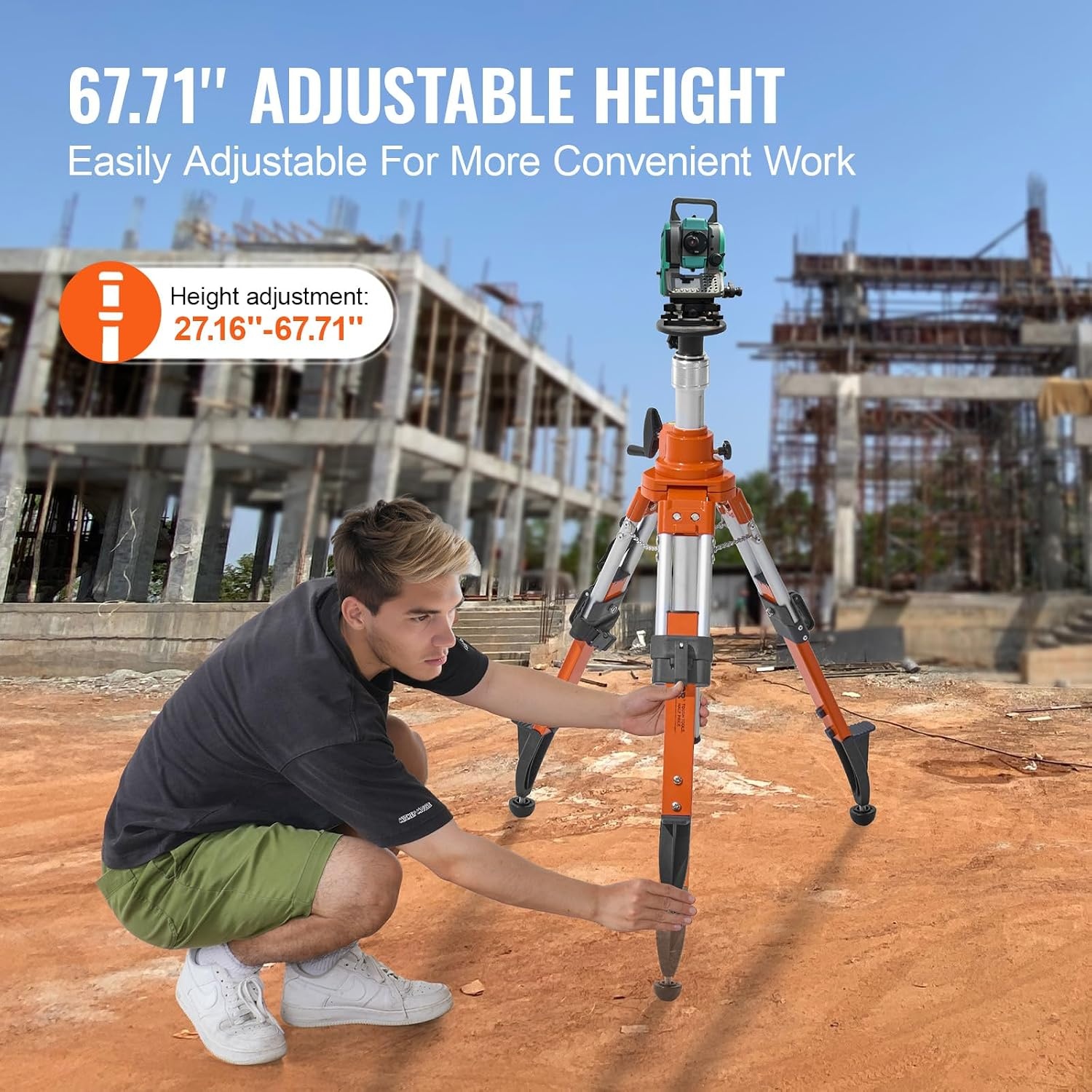 image:imageVEVOR Laser Level Tripod Stand 5811 Thread Mount 450711437 inch Height Adjustment Heavy Duty Survey Tripod with Level Bubble amp Diffusion Limiter Liftable NonSkid Feet for ConstructionLiftableprofessional