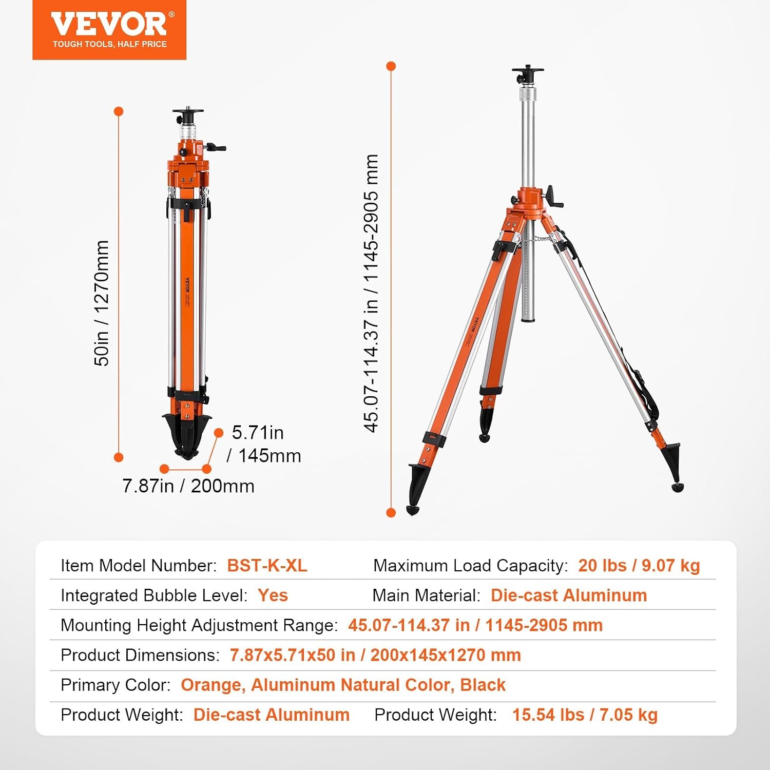image:imageVEVOR Laser Level Tripod Stand 5811 Thread Mount 450711437 inch Height Adjustment Heavy Duty Survey Tripod with Level Bubble amp Diffusion Limiter Liftable NonSkid Feet for ConstructionLiftableprofessional