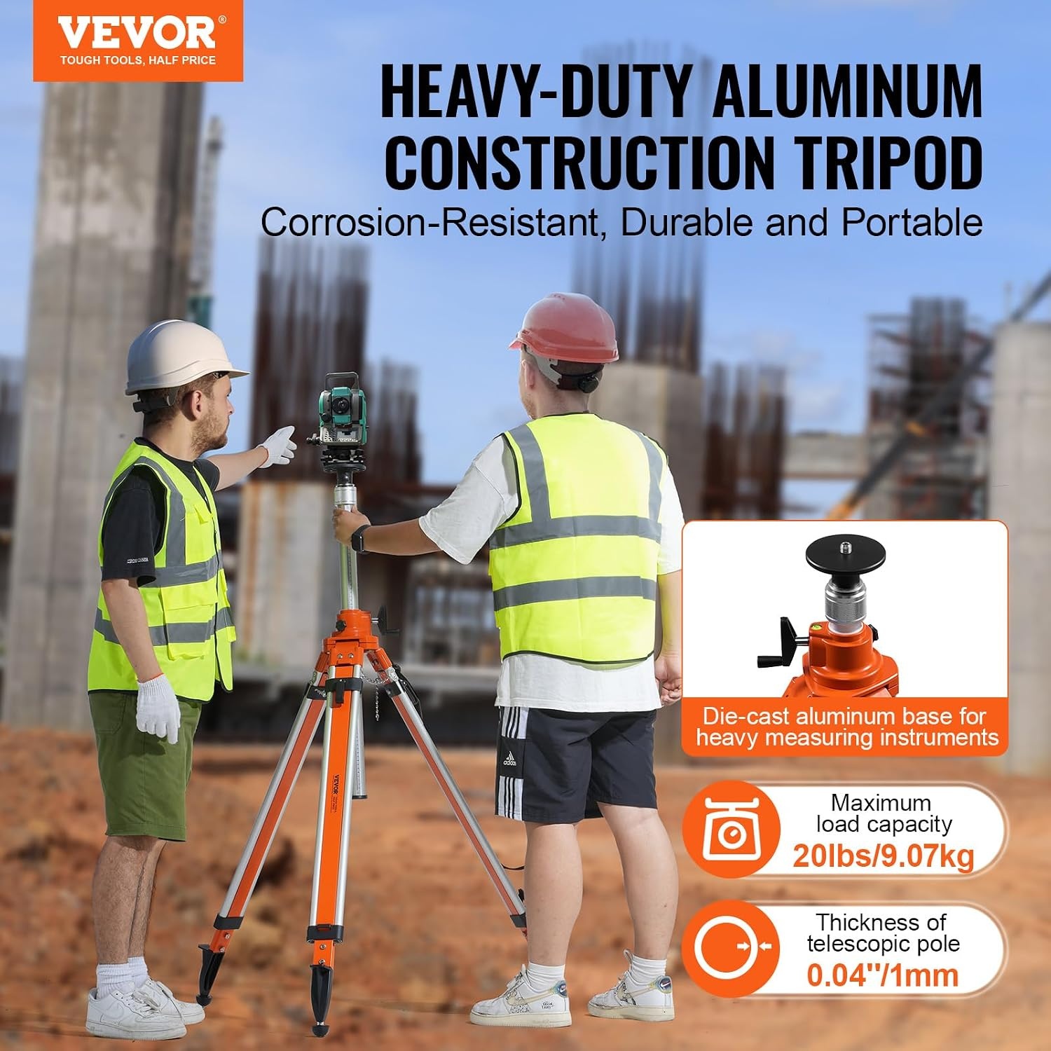 image:imageVEVOR Laser Level Tripod Stand 5811 Thread Mount 450711437 inch Height Adjustment Heavy Duty Survey Tripod with Level Bubble amp Diffusion Limiter Liftable NonSkid Feet for ConstructionLiftableprofessional