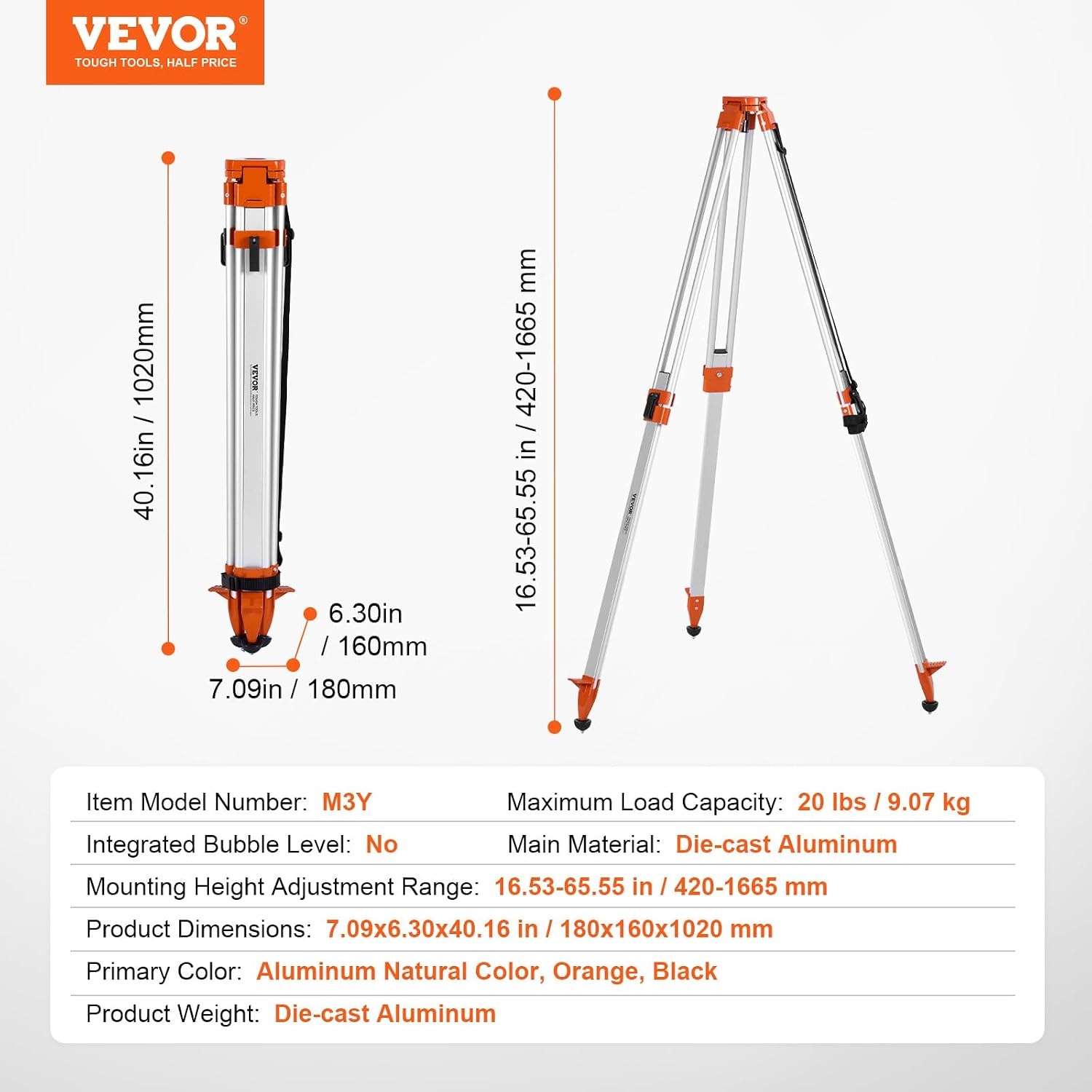 image:imageVEVOR Laser Level Tripod Stand 5811 Thread Mount 450711437 inch Height Adjustment Heavy Duty Survey Tripod with Level Bubble amp Diffusion Limiter Liftable NonSkid Feet for ConstructionRetractable Legsprofessional