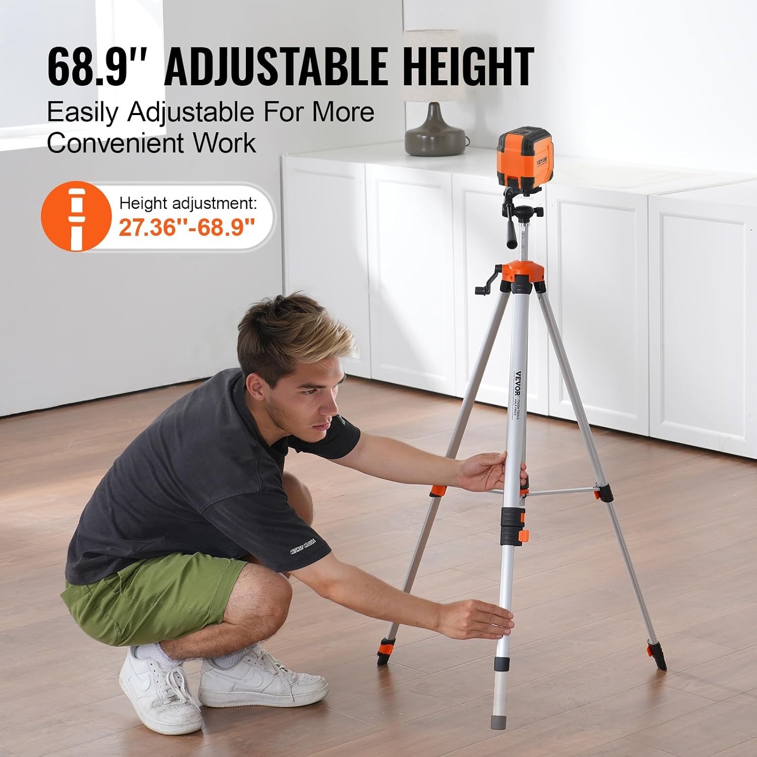 image:imageVEVOR Laser Level Tripod Stand 5811 Thread Mount 450711437 inch Height Adjustment Heavy Duty Survey Tripod with Level Bubble amp Diffusion Limiter Liftable NonSkid Feet for ConstructionRetractable Legslightweight