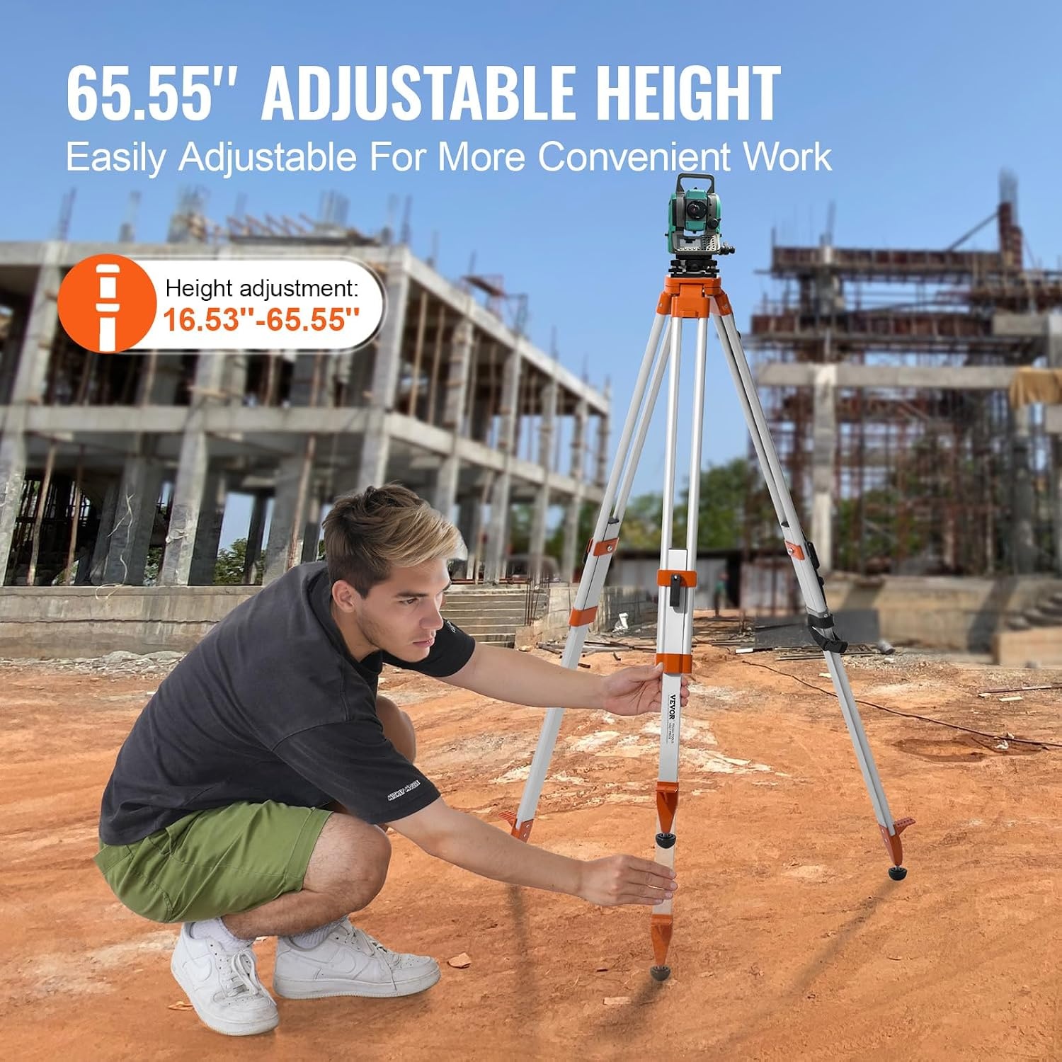 image:imageVEVOR Laser Level Tripod Stand 5811 Thread Mount 450711437 inch Height Adjustment Heavy Duty Survey Tripod with Level Bubble amp Diffusion Limiter Liftable NonSkid Feet for ConstructionRetractable Legsprofessional