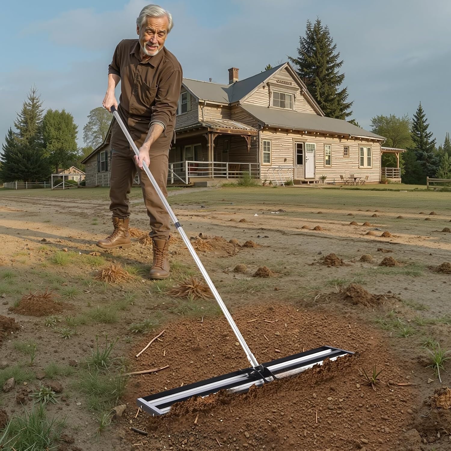 image:imageVEVOR Lawn Leveling Rake 30 x10 Level Lawn Tool HeavyDuty Lawn Leveler with 78 Steel Extended Handle Yard Leveling Rake Suit for Garden Golf Lawn Farm Green48x10