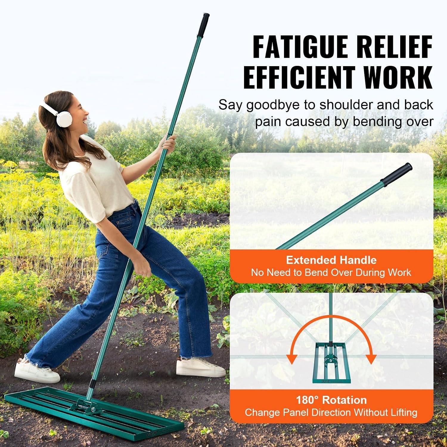 image:imageVEVOR Lawn Leveling Rake 30 x10 Level Lawn Tool HeavyDuty Lawn Leveler with 78 Steel Extended Handle Yard Leveling Rake Suit for Garden Golf Lawn Farm Green48x10