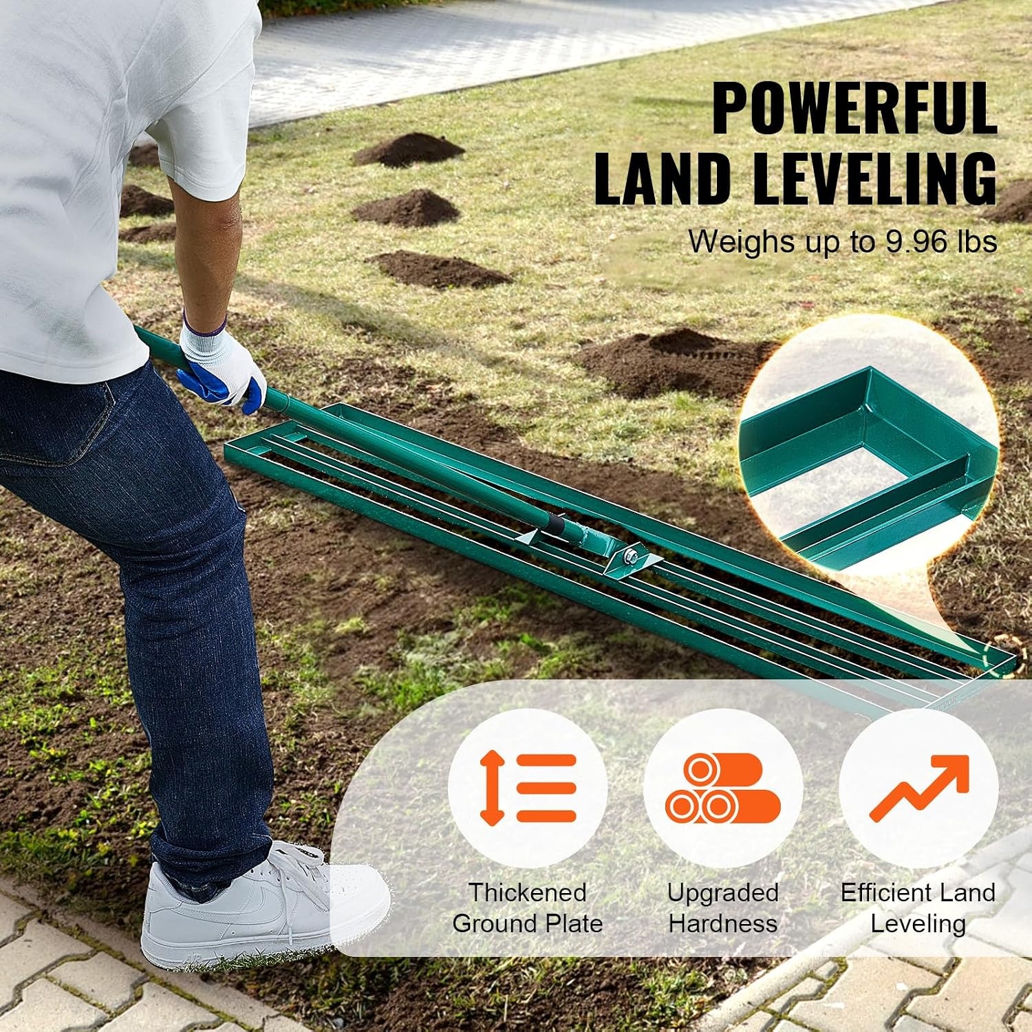 image:imageVEVOR Lawn Leveling Rake 30 x10 Level Lawn Tool HeavyDuty Lawn Leveler with 78 Steel Extended Handle Yard Leveling Rake Suit for Garden Golf Lawn Farm Green48x10