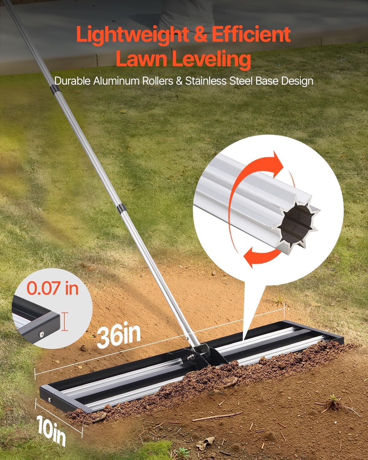 image:imageVEVOR Lawn Leveling Rake 30 x10 Level Lawn Tool HeavyDuty Lawn Leveler with 78 Steel Extended Handle Yard Leveling Rake Suit for Garden Golf Lawn Farm Green36x10