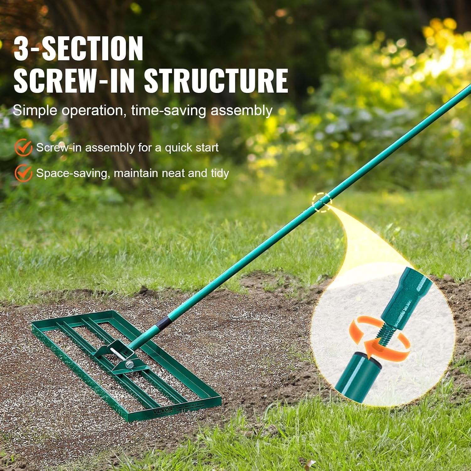 image:imageVEVOR Lawn Leveling Rake 30 x10 Level Lawn Tool HeavyDuty Lawn Leveler with 78 Steel Extended Handle Yard Leveling Rake Suit for Garden Golf Lawn Farm Green36x10