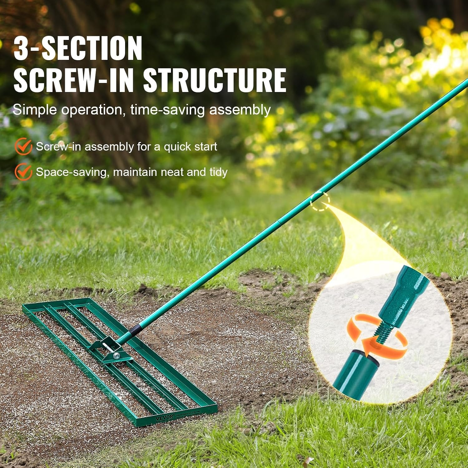 image:imageVEVOR Lawn Leveling Rake 30 x10 Level Lawn Tool HeavyDuty Lawn Leveler with 78 Steel Extended Handle Yard Leveling Rake Suit for Garden Golf Lawn Farm Green48x10