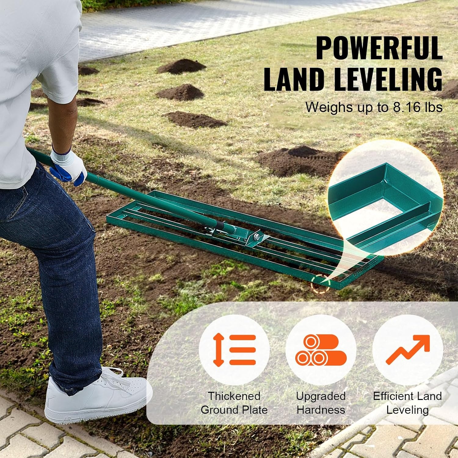 image:imageVEVOR Lawn Leveling Rake 30 x10 Level Lawn Tool HeavyDuty Lawn Leveler with 78 Steel Extended Handle Yard Leveling Rake Suit for Garden Golf Lawn Farm Green36x10