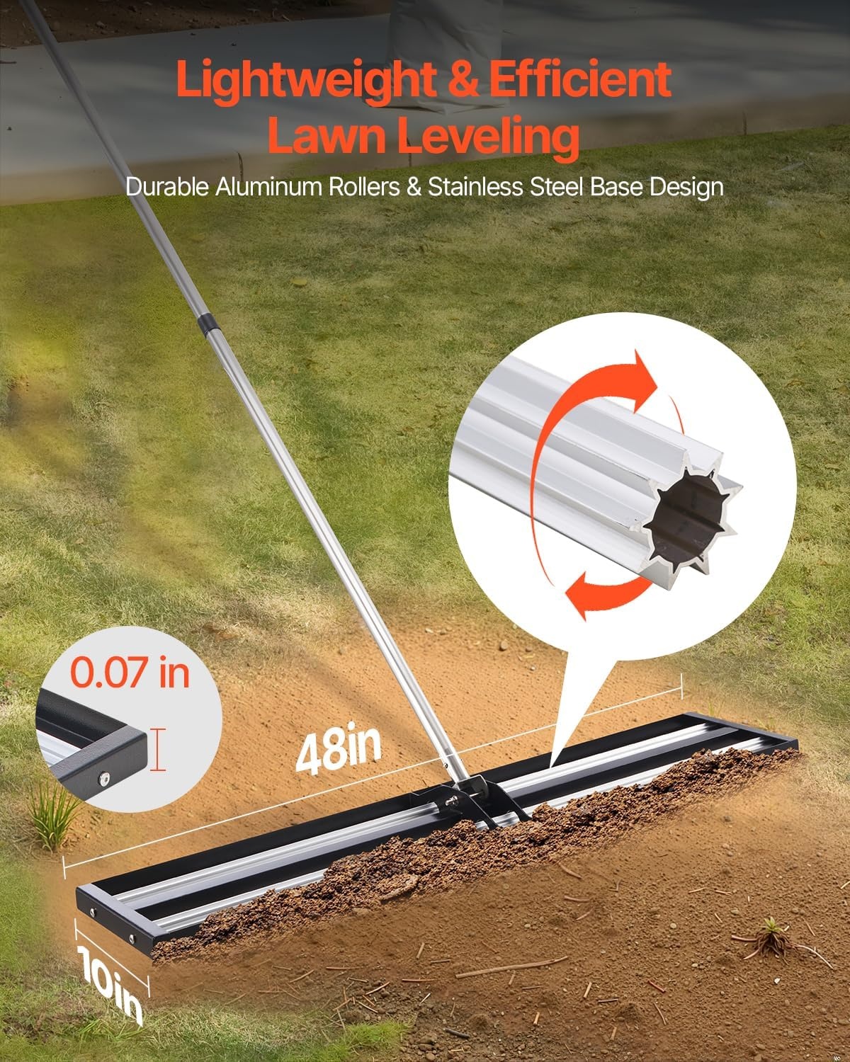 image:imageVEVOR Lawn Leveling Rake 30 x10 Level Lawn Tool HeavyDuty Lawn Leveler with 78 Steel Extended Handle Yard Leveling Rake Suit for Garden Golf Lawn Farm Green48x10