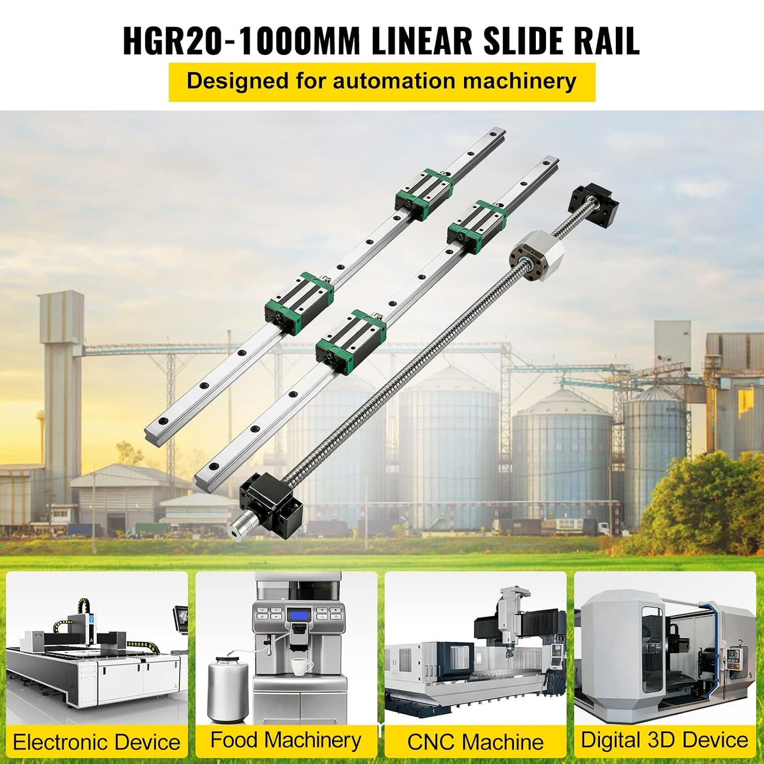 image:imageVEVOR Linear Guide Rail 2PCS HGR201000mm Linear Slide Rail 1Pcs RM16051000mm Ballscrew with BF12BK12 Kit Coupling Slide Blocks Linear Guide Rail Set for DIY CNC Routers Lathes Mills