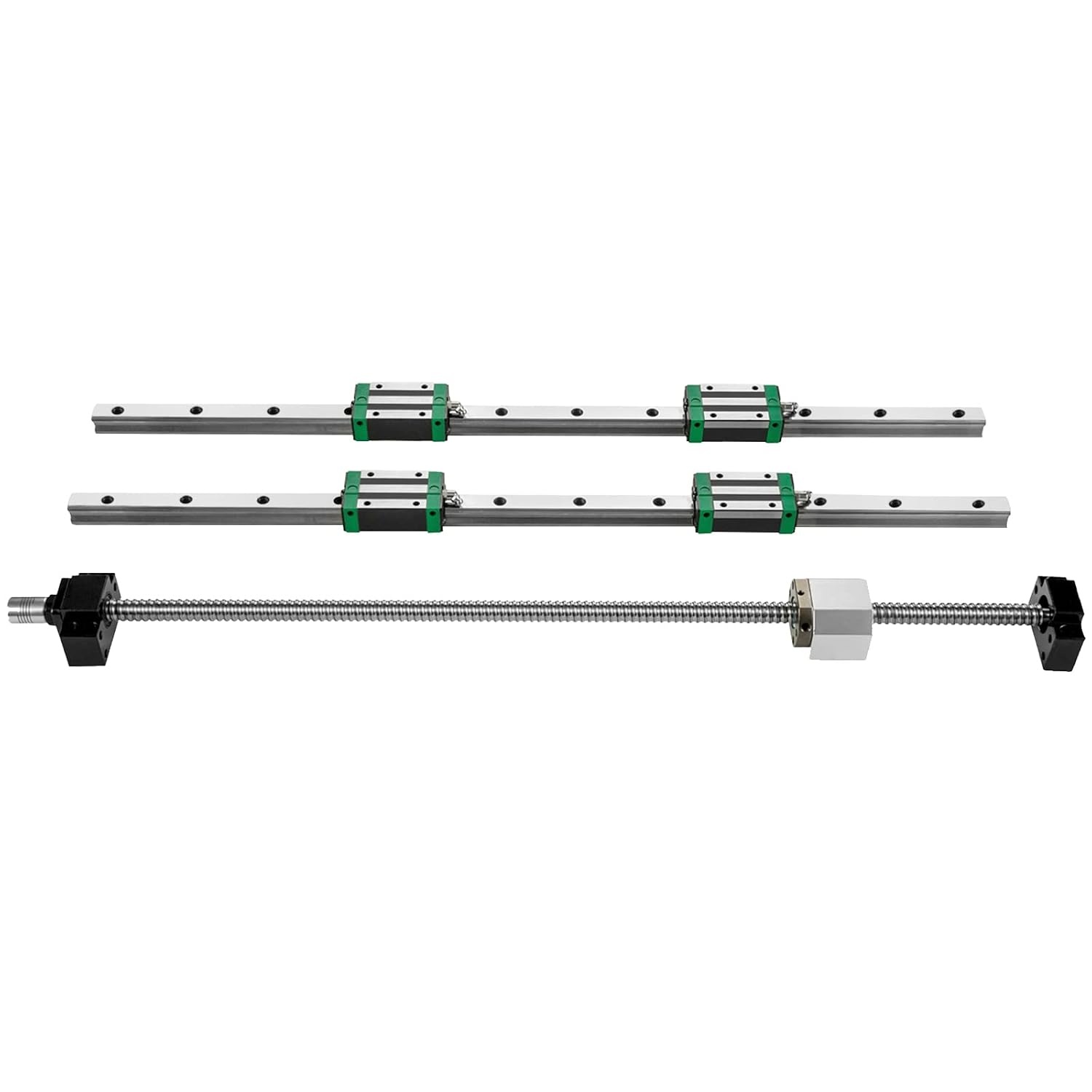 image:imageVEVOR Linear Guide Rail 2PCS HGR201000mm Linear Slide Rail 1Pcs RM16051000mm Ballscrew with BF12BK12 Kit Coupling Slide Blocks Linear Guide Rail Set for DIY CNC Routers Lathes Mills